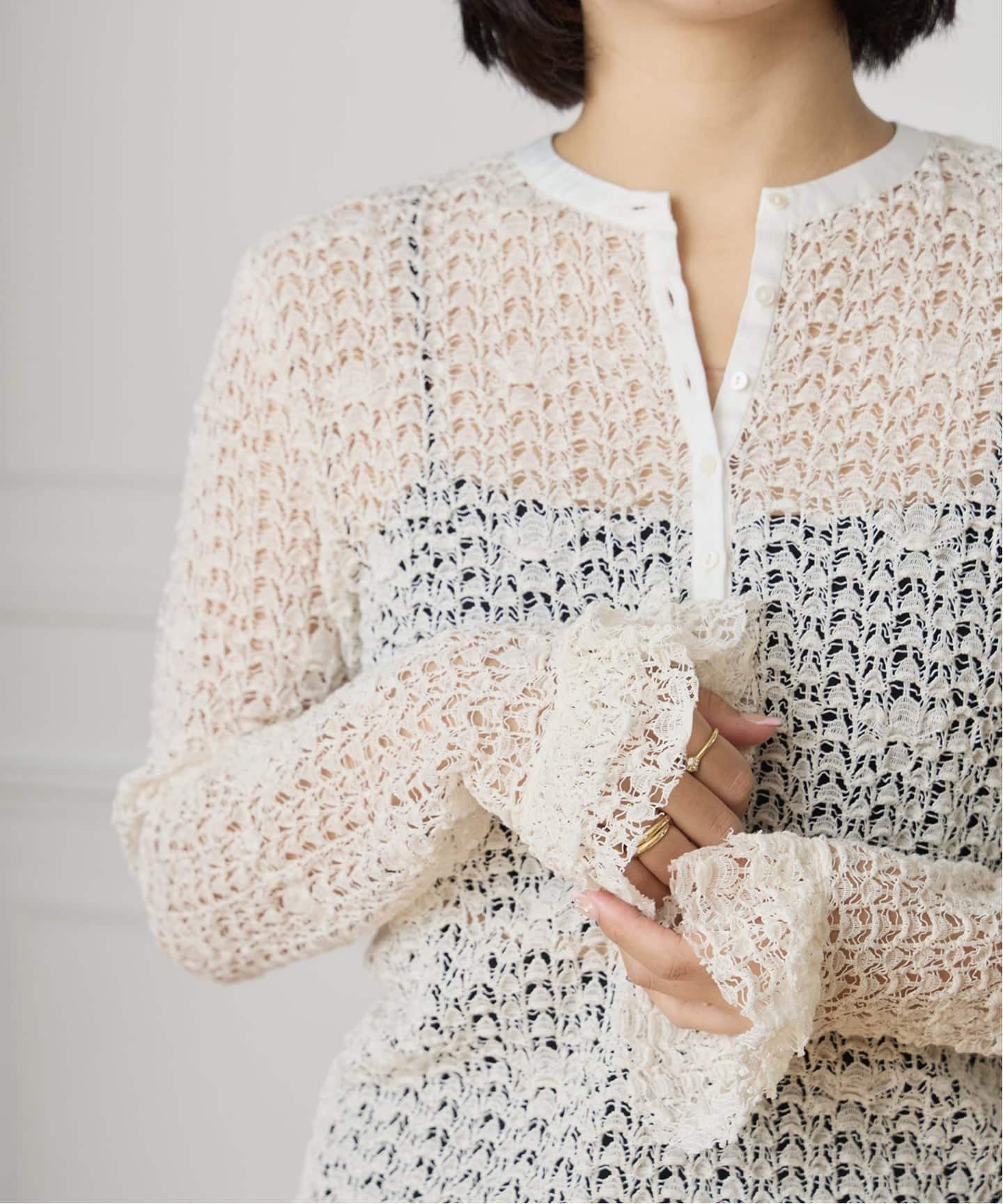 iena la boucle antik dantel レースヘンリーネック 追加予約》IENA LA BOUCLE antik dantel レースヘンリーネックプル