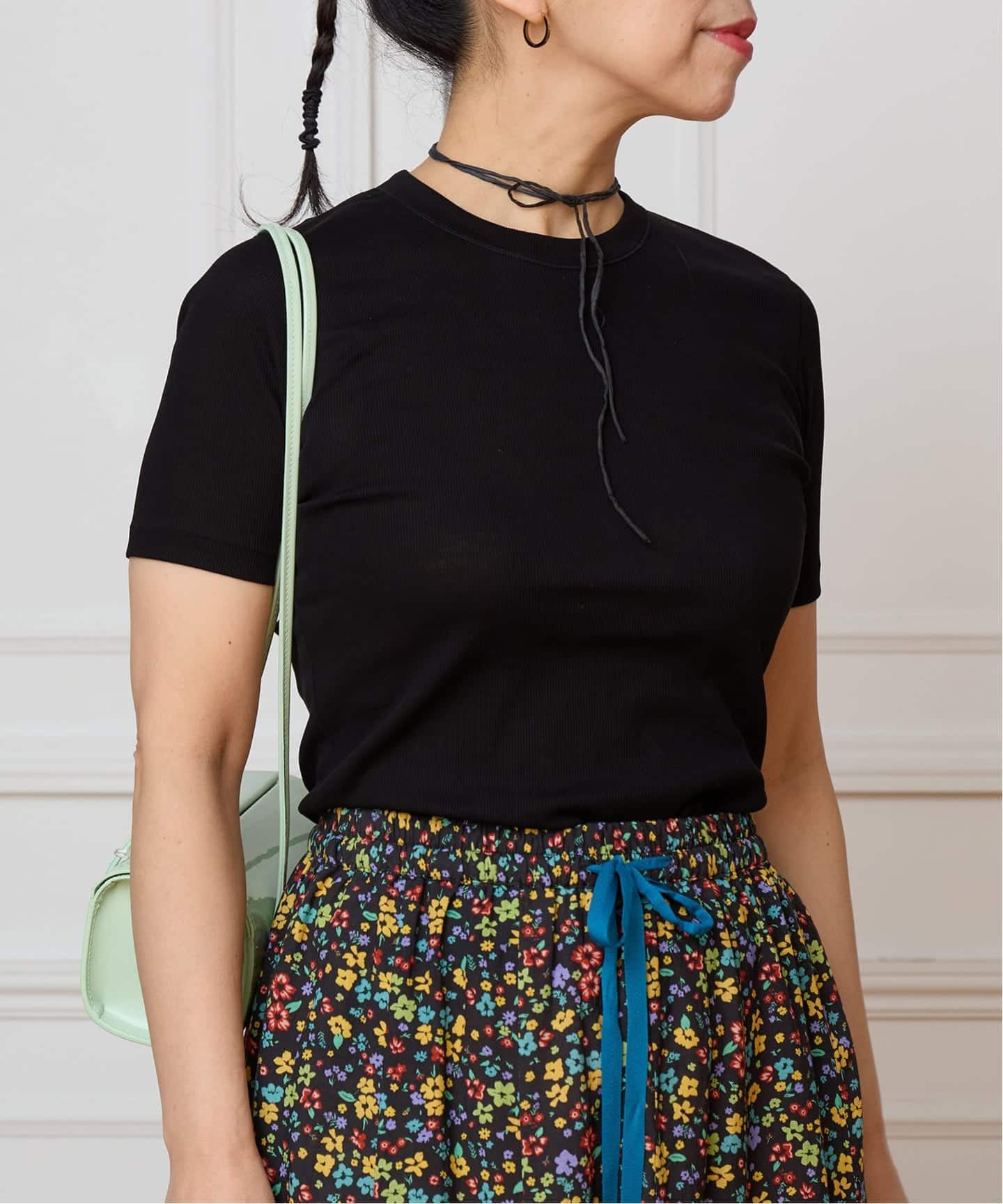 IENA LA BOUCLE コットンリブハーフスリーブカットソー（Tシャツ