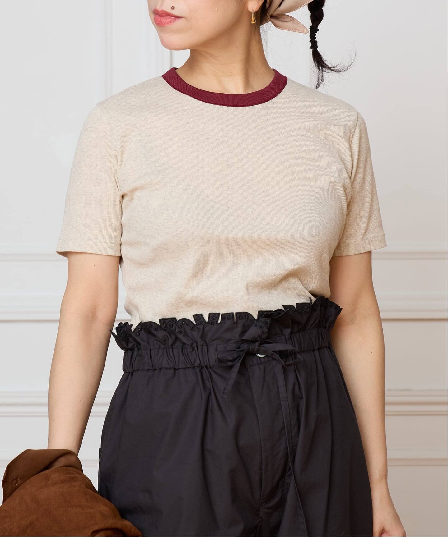 IENA LA BOUCLE コットンリブハーフスリーブカットソー（Tシャツ