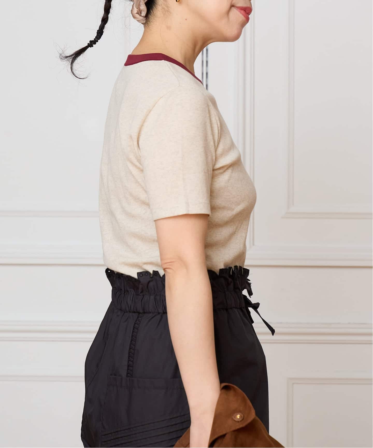 IENA LA BOUCLE コットンリブハーフスリーブカットソー（Tシャツ