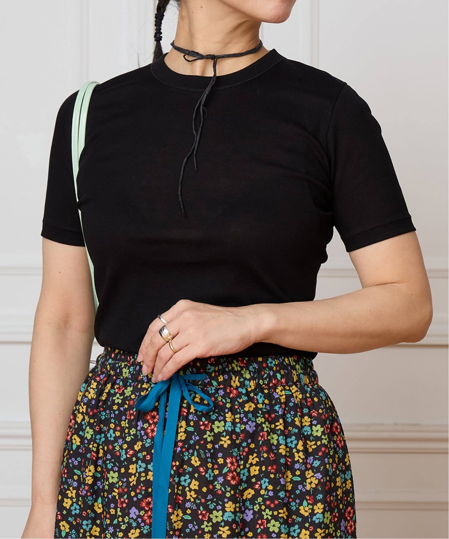 IENA LA BOUCLE コットンリブハーフスリーブカットソー（Tシャツ 