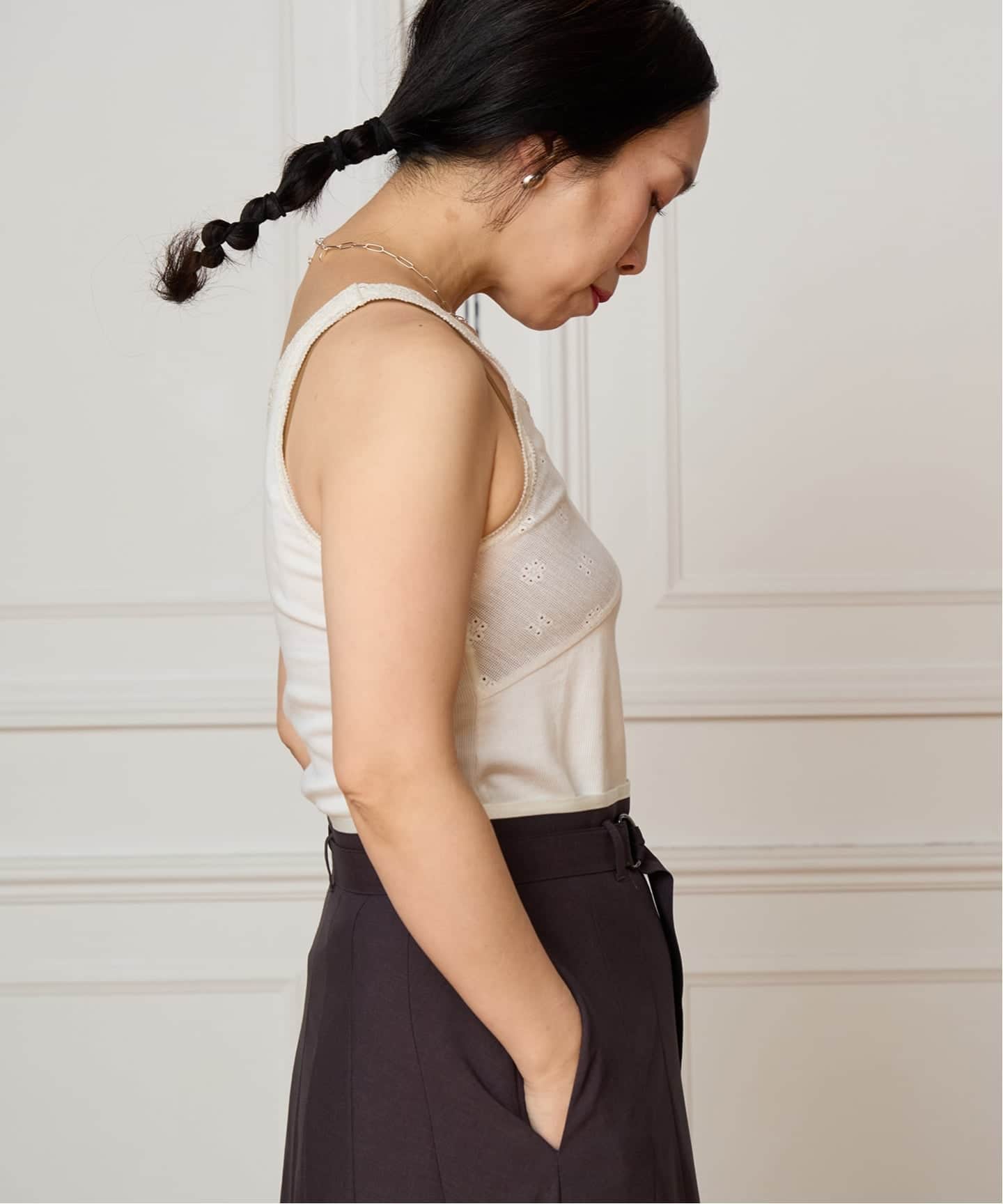IENA LA BOUCLE テレコレースコンビタンクトップ（タンクトップ
