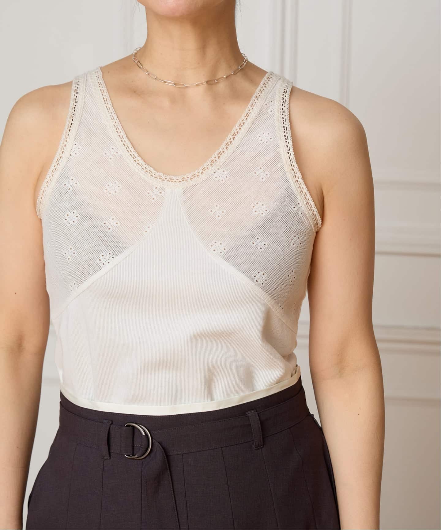 IENA LA BOUCLE テレコレースコンビタンクトップ（タンクトップ