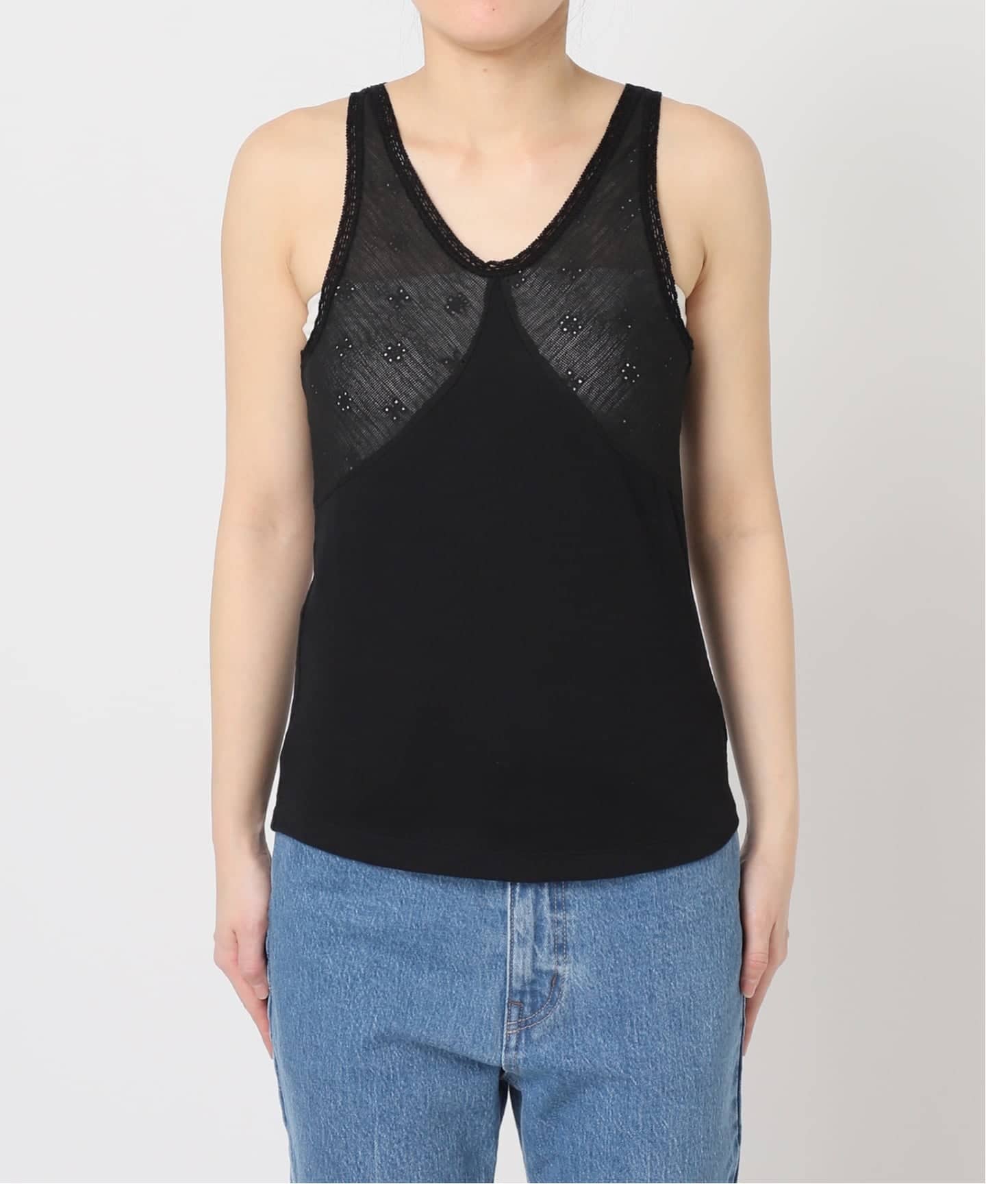 IENA LA BOUCLE テレコレースコンビタンクトップ（タンクトップ