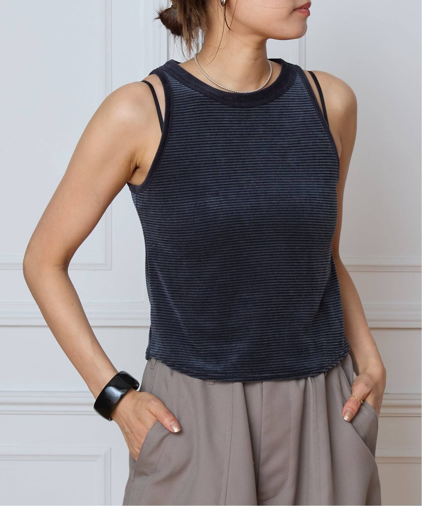 IENA LA BOUCLE ベロアボーダータンクトップ（タンクトップ）｜IENA 