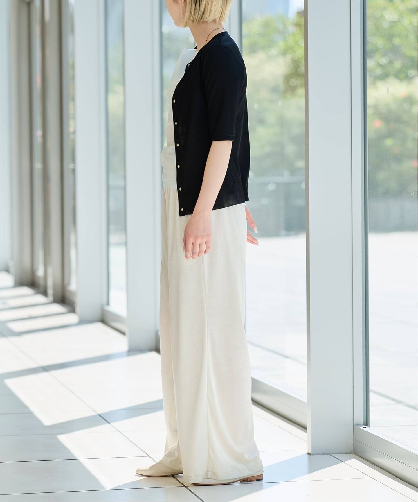 IENA LA BOUCLE コットンリブスナップハーフスリーブカーディガン（T