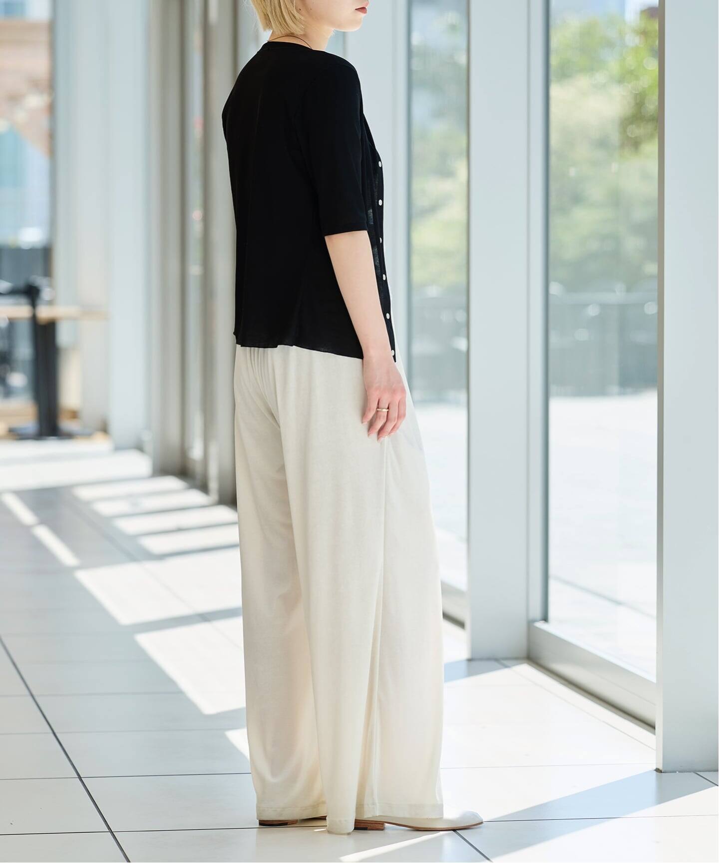 IENA LA BOUCLE - イエナ LA BOUCLE PEATH リブVネックカーディガン グリーン IENA LA BOUCLE コットンリブスナップハーフスリーブカーディガン（T