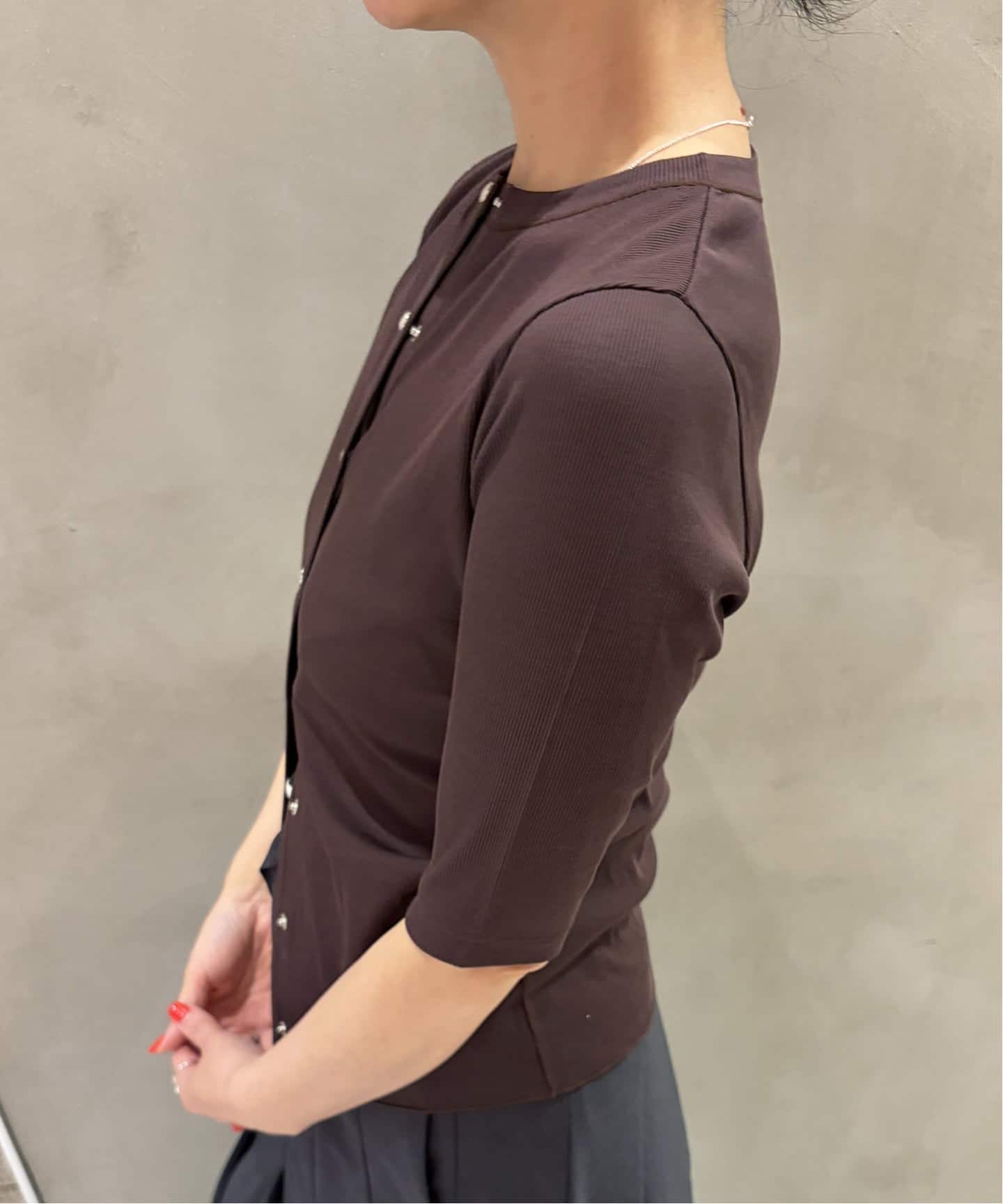 IENA LA BOUCLE コットンリブスナップハーフスリーブカーディガン（T