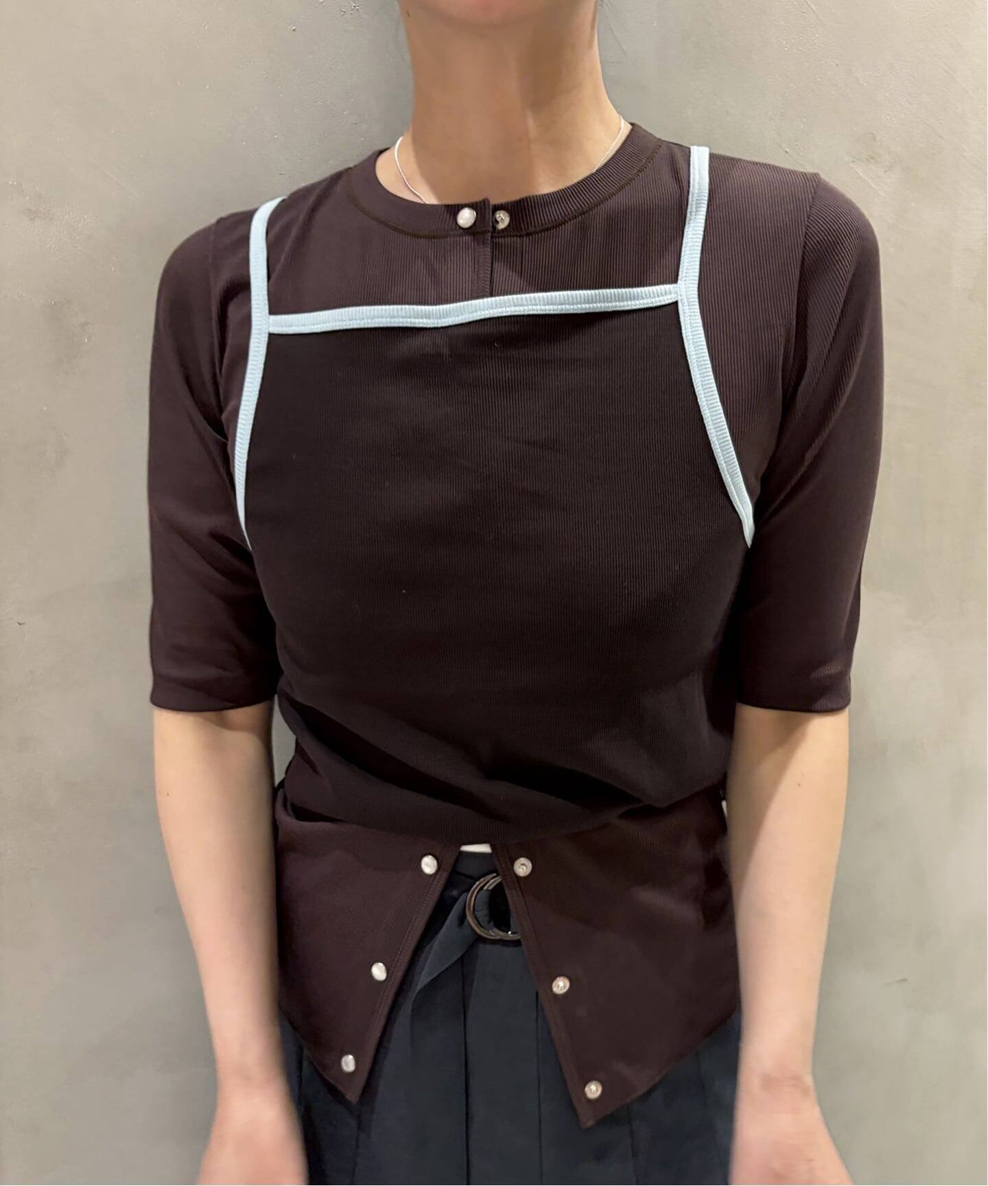 IENA LA BOUCLE コットンリブスナップハーフスリーブカーディガン（T