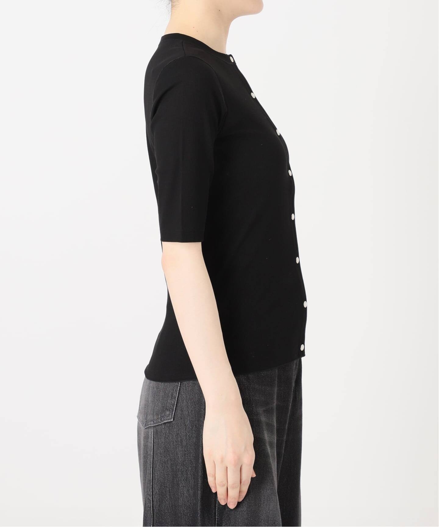 IENA LA BOUCLE コットンリブスナップハーフスリーブカーディガン（T