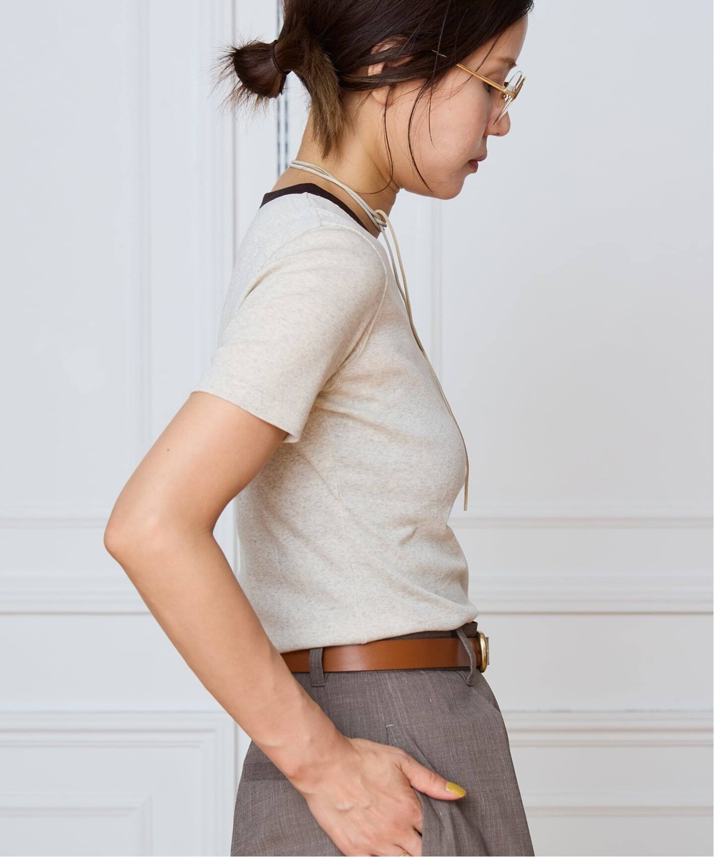 IENA LA BOUCLE コットンリブハーフスリーブカットソー（Tシャツ