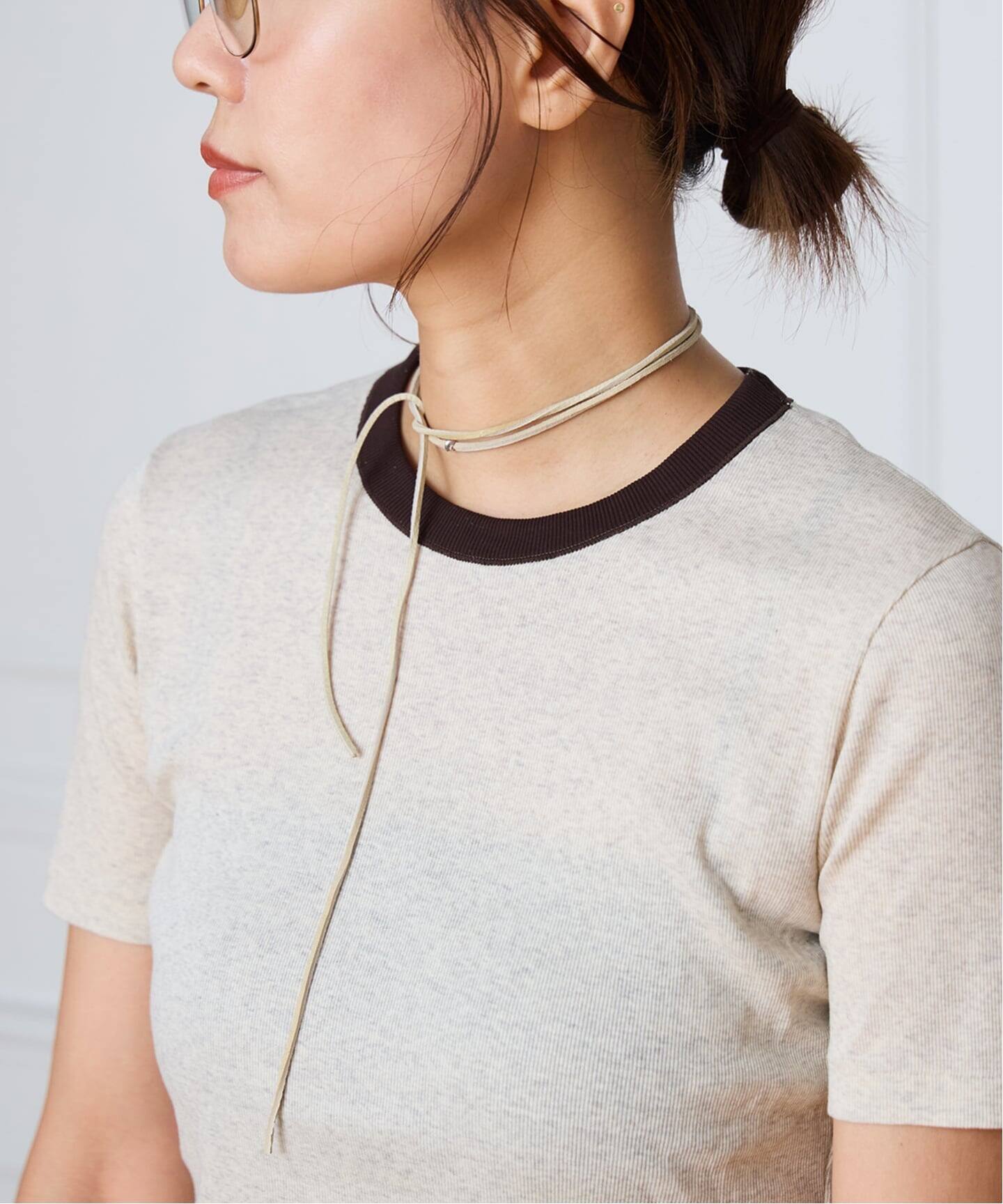 IENA LA BOUCLE コットンリブハーフスリーブカットソー（Tシャツ