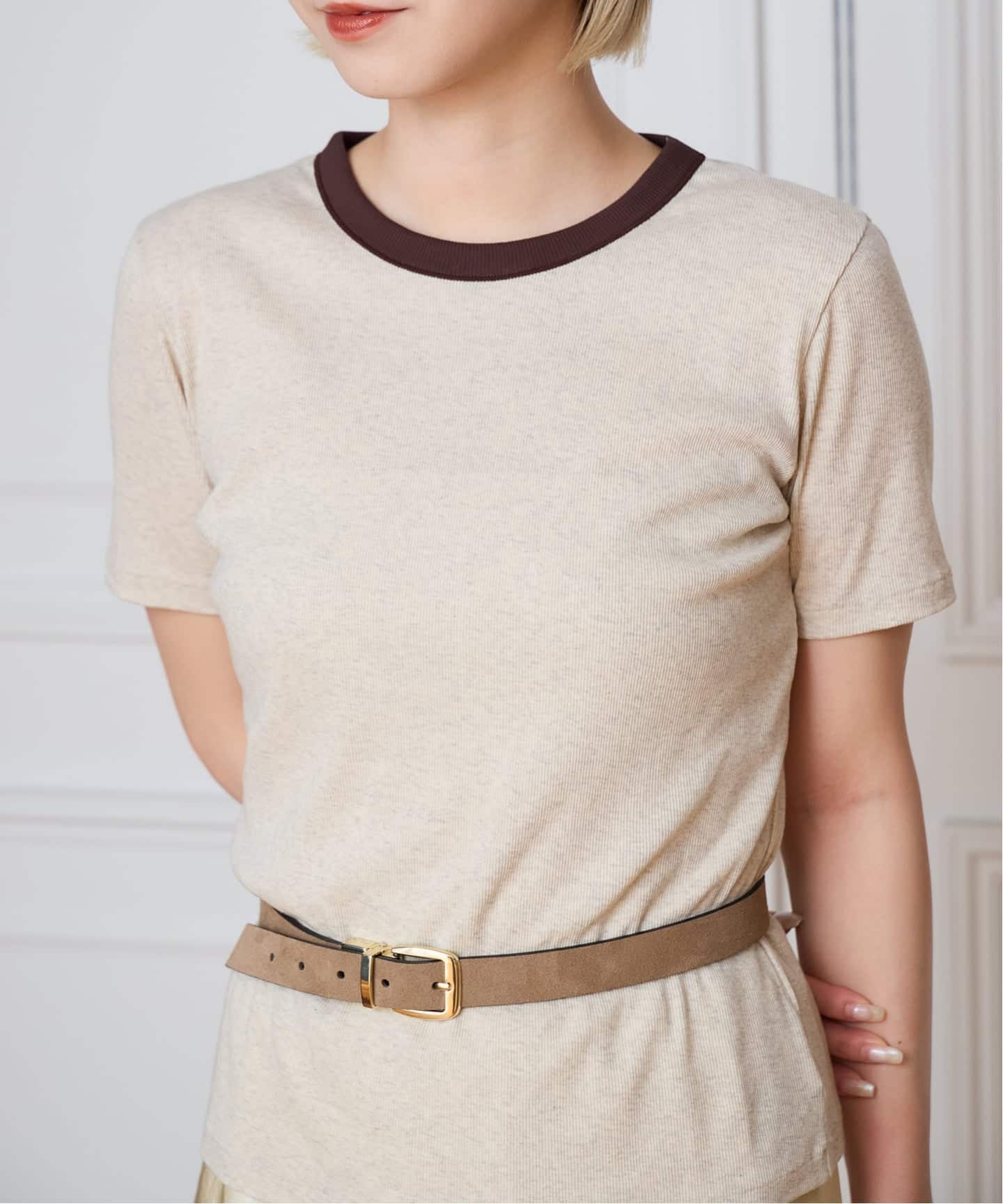 IENA LA BOUCLE コットンリブハーフスリーブカットソー（Tシャツ