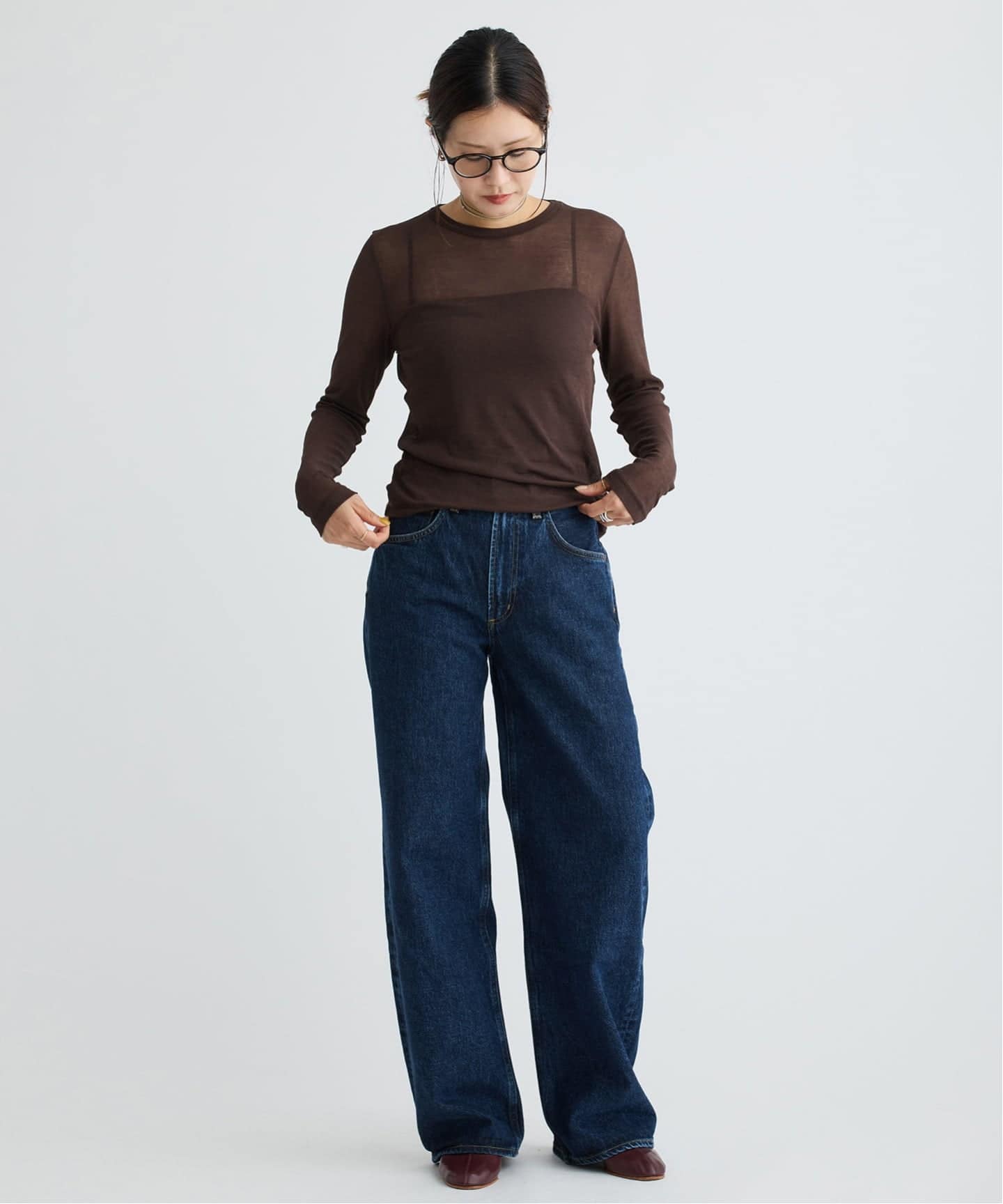IENA LA BOUCLE 水撚りガスフライスクルーロングTシャツ 追加》IENA LA BOUCLE 水撚りガスフライスクルーロングTシャツ（T