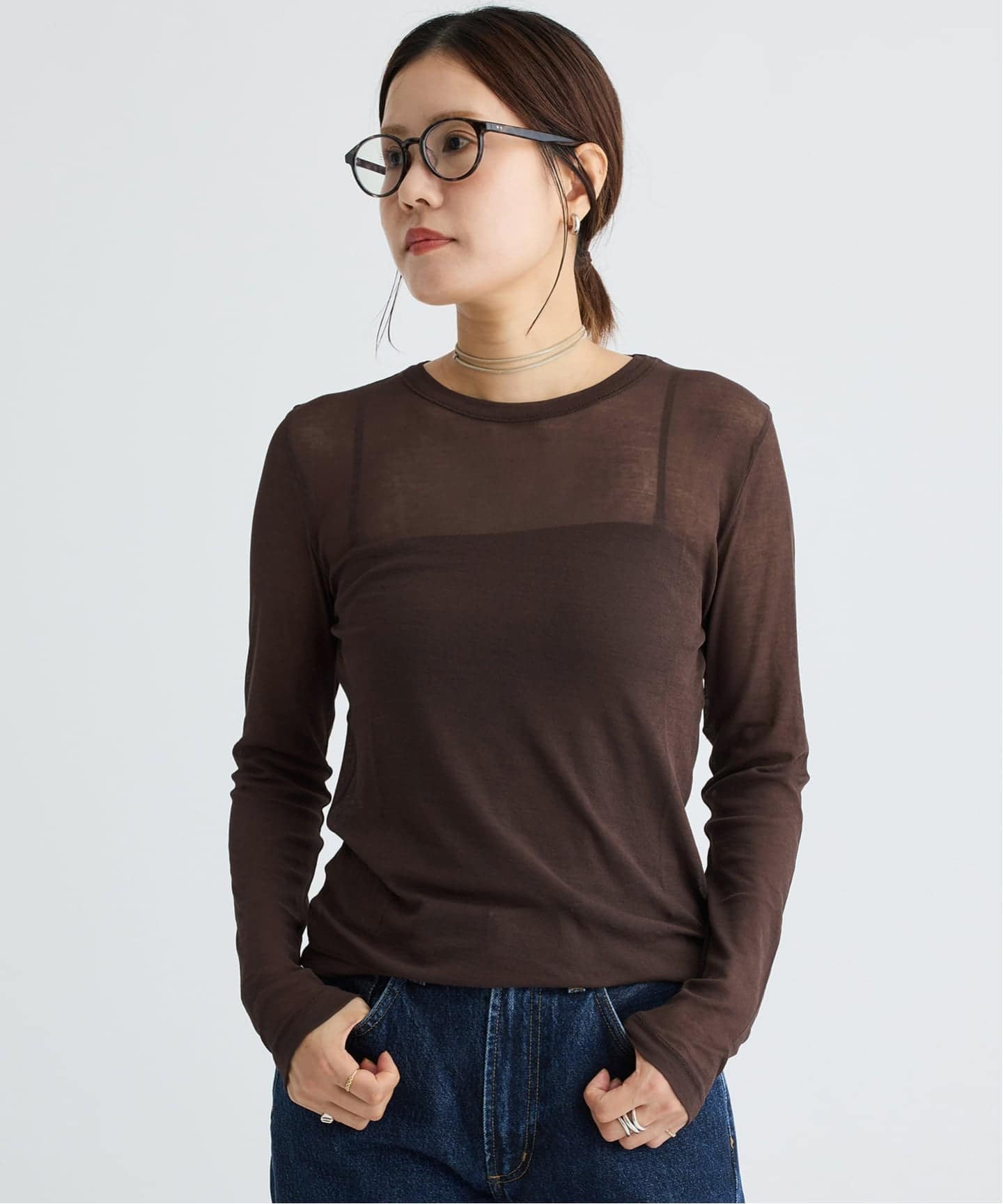 追加》IENA LA BOUCLE 水撚りガスフライスクルーロングTシャツ（T