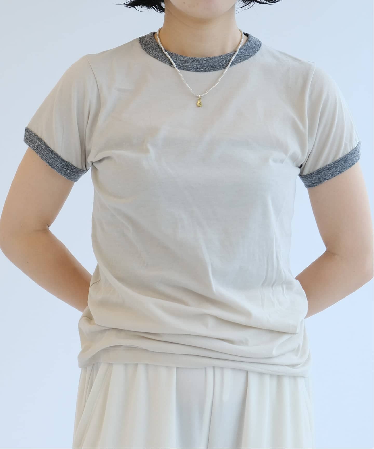 fifi collection フィフィコレクション Trim sheer SS TEE mix gray 25