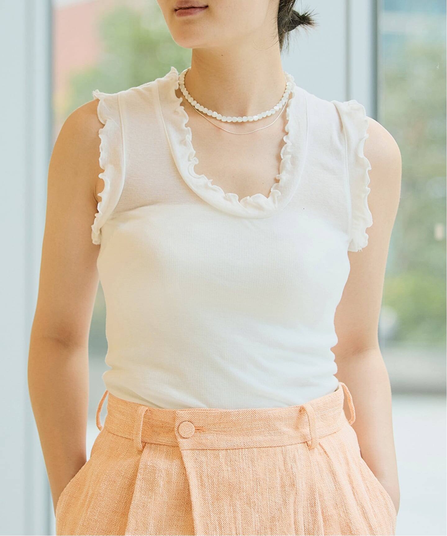 追加》seamless basic./シームレスベーシック Flounce タンクトップ 