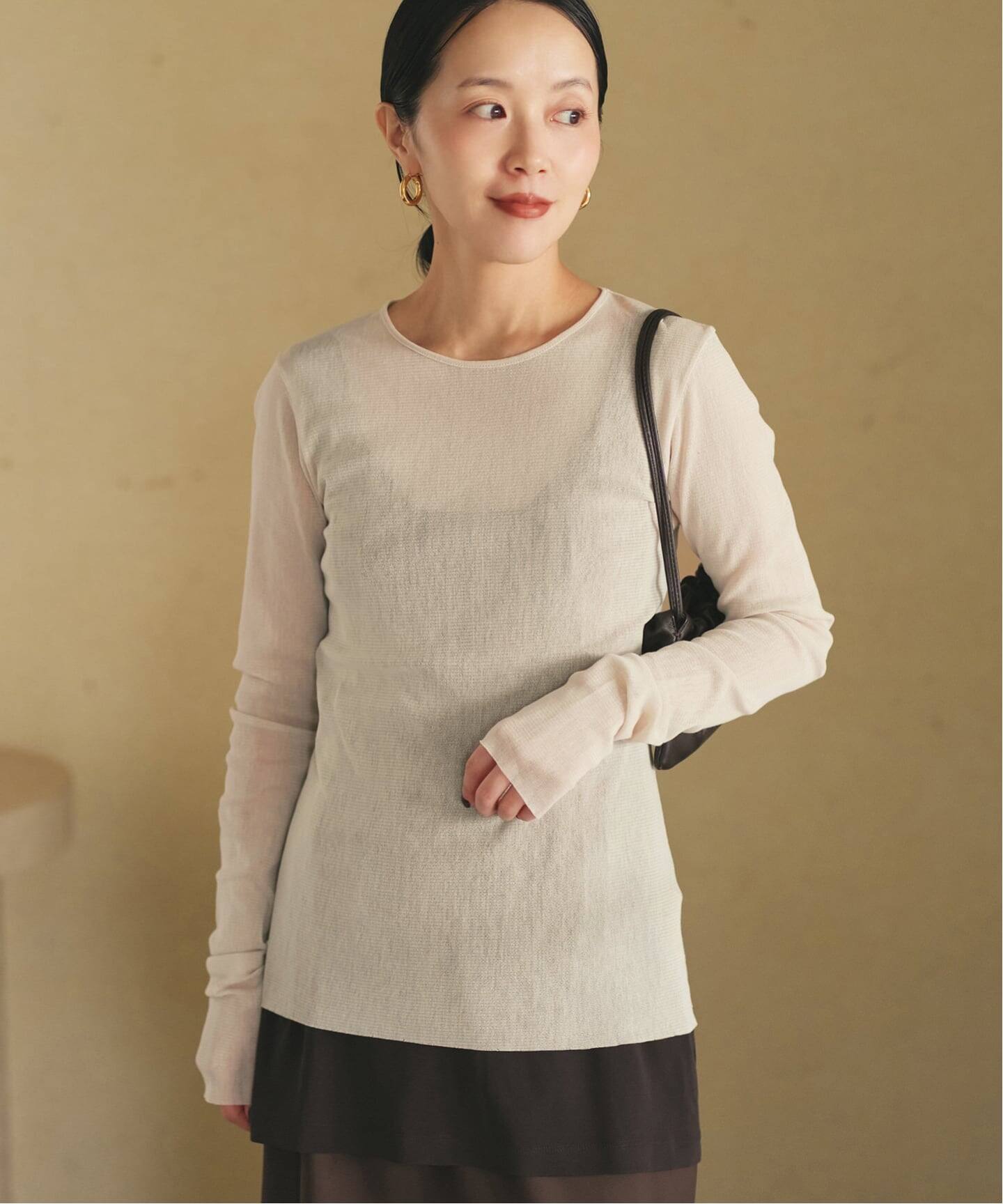 【試着のみ】plage Mesh Sheer ロンT ホワイト 追加》Mesh Sheer ロンT 6（Tシャツ／カットソー）｜Plage（プラージュ