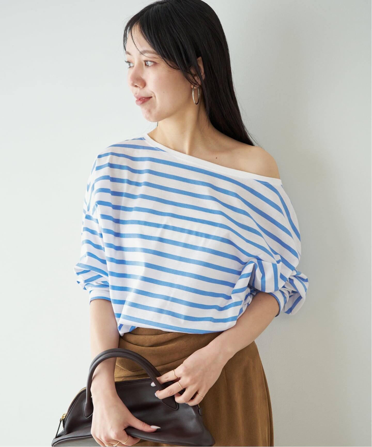 【新品タグ付】Plage【R’IAM】FEMININE ボーダー T ブルーA R'IAM FEMININE Tシャツ（Tシャツ／カットソー）｜Plage（プラージュ