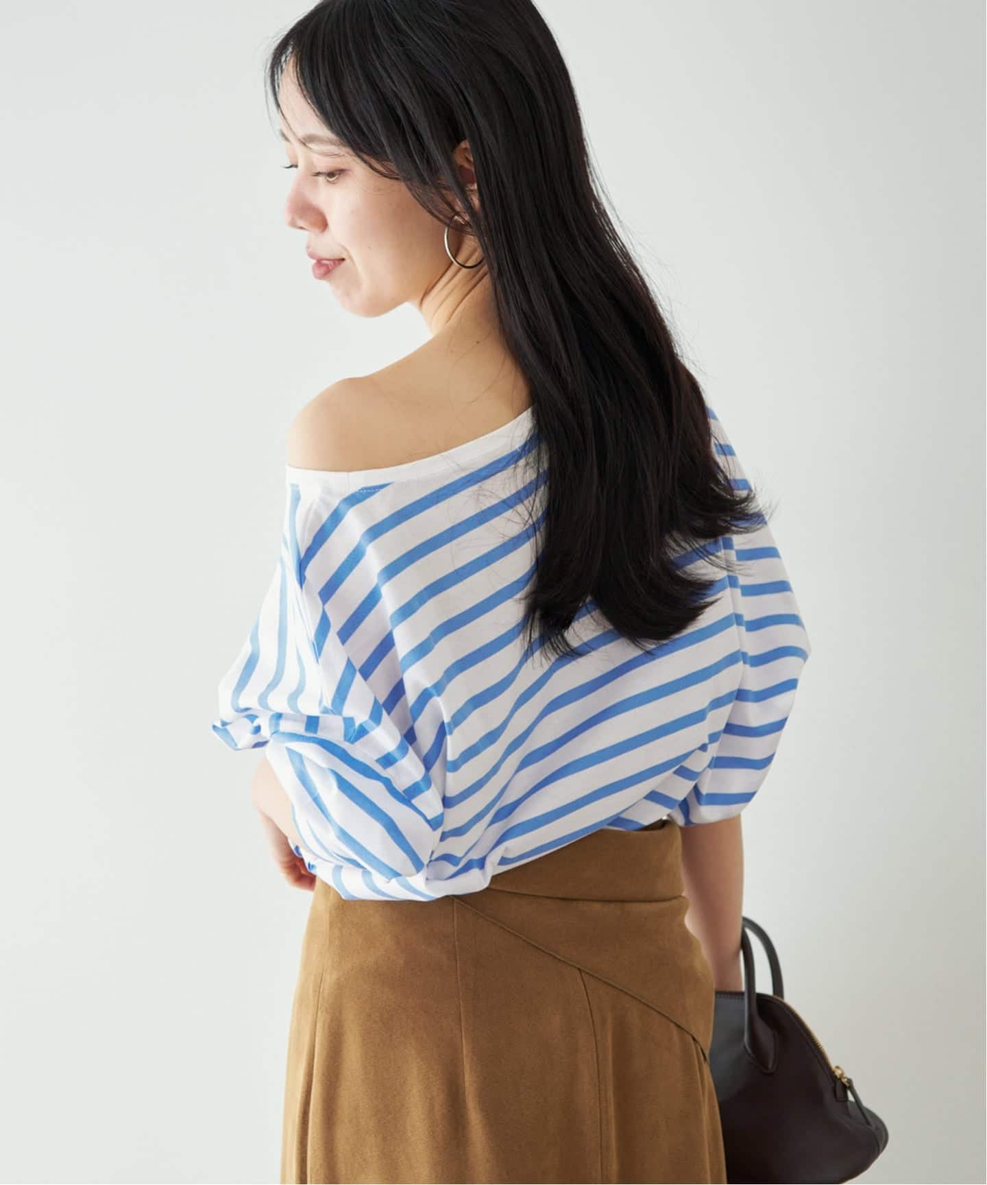 【新品タグ付】Plage【R’IAM】FEMININE ボーダー T カーキ Plage(プラージュ)の「【R'IAM】FEMININE ボーダー Tシャツ3◇」 - PARTE