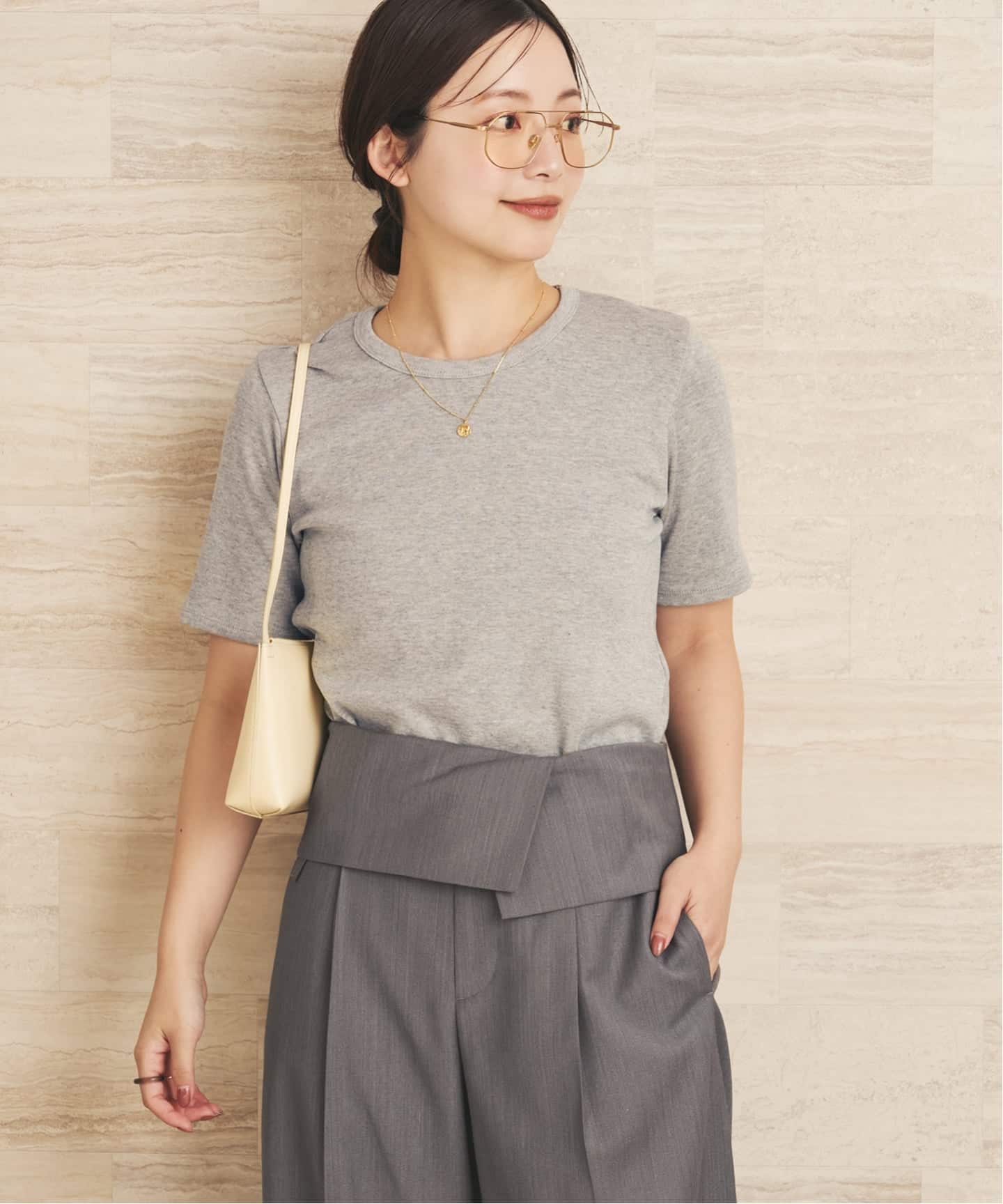 新品タグ付きプラージュ premiumフライスlongTシャツ グレー 追加》premium フライス Tシャツ（Tシャツ／カットソー）｜Plage