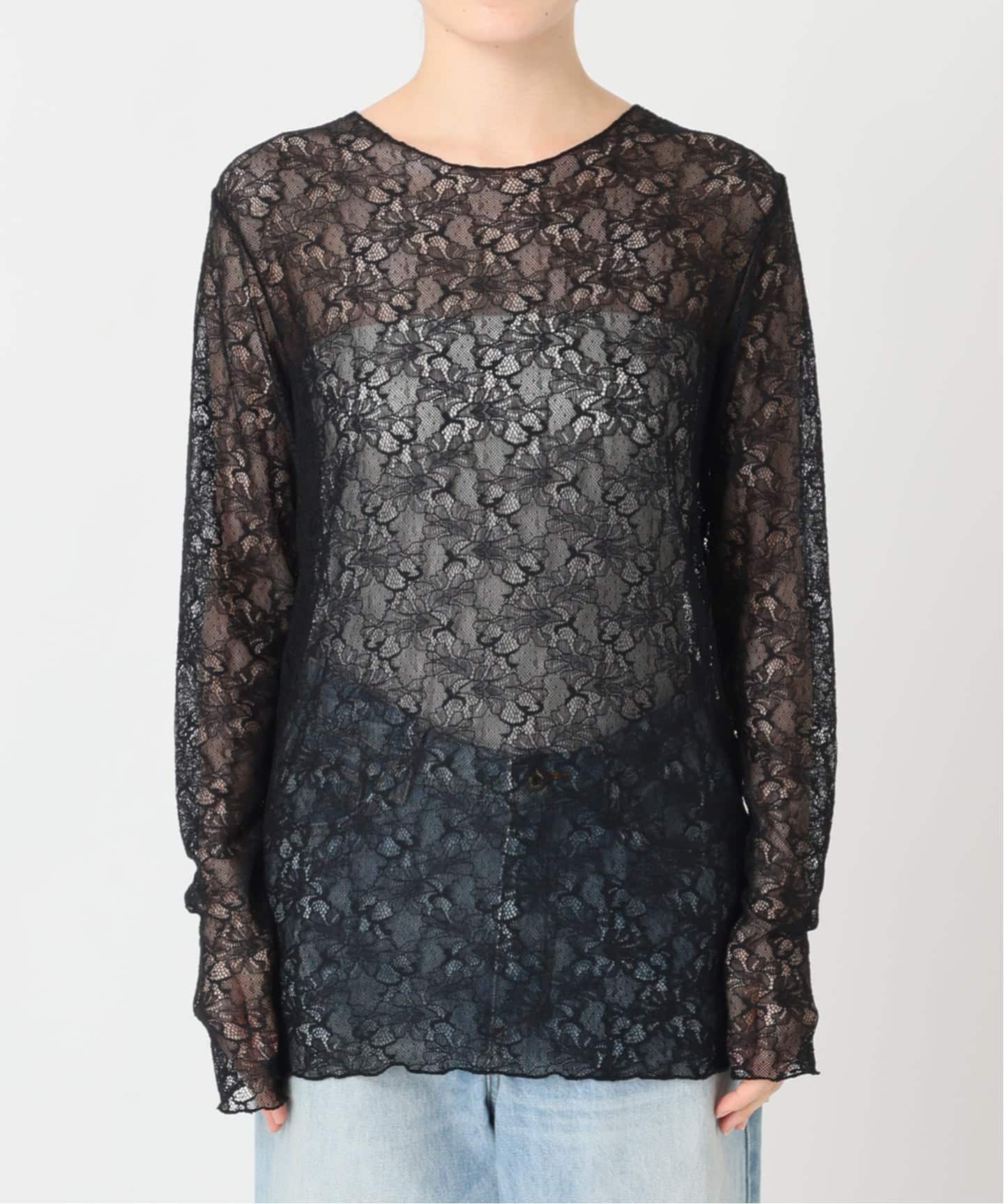 plage プラージュ　lacy tops レーストップス glossy mesh lacy プルオーバー（Tシャツ／カットソー）｜Plage