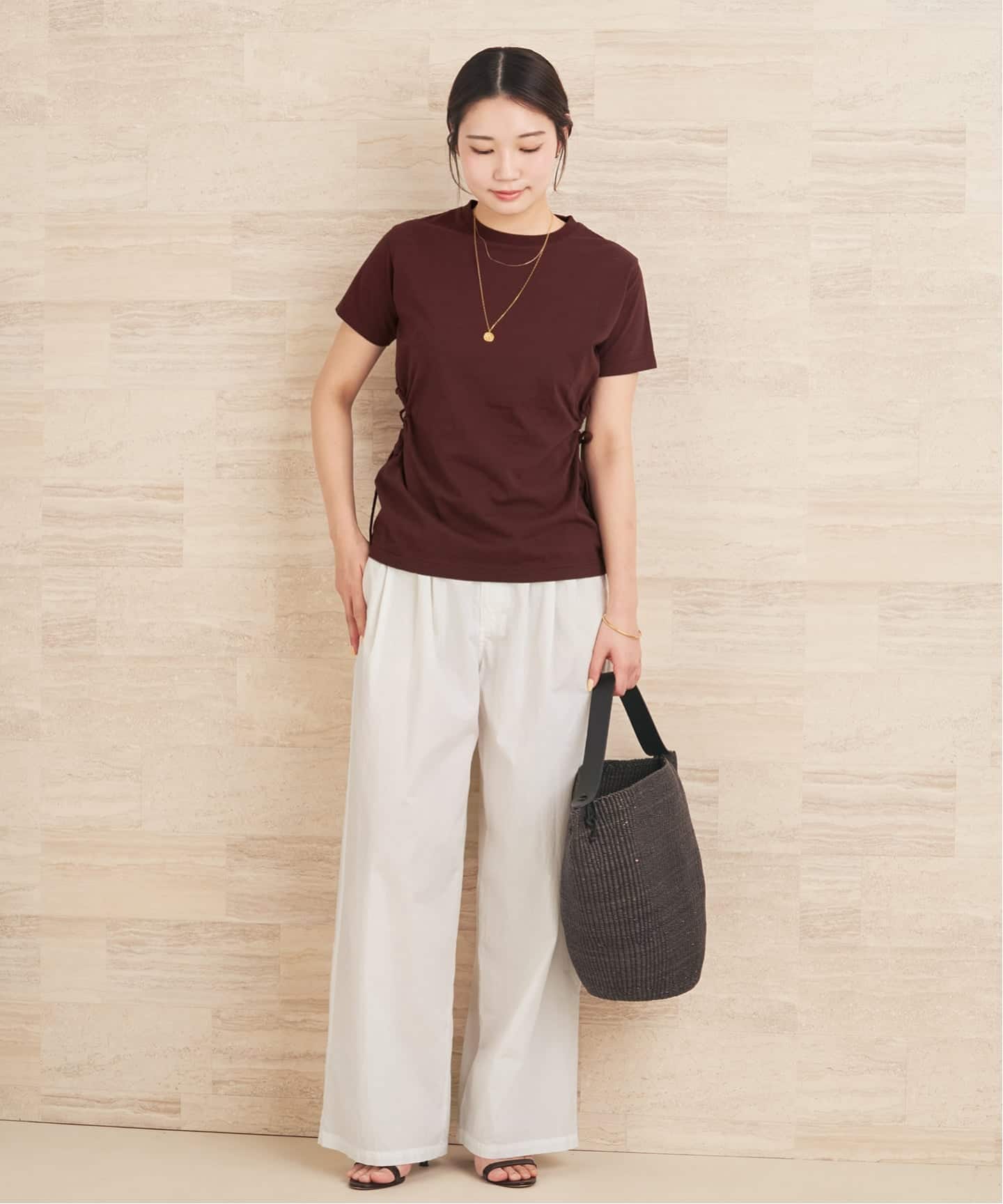 plage back drape Tシャツ ベージュ Back hem point Tシャツ（Tシャツ／カットソー）｜Plage（プラージュ