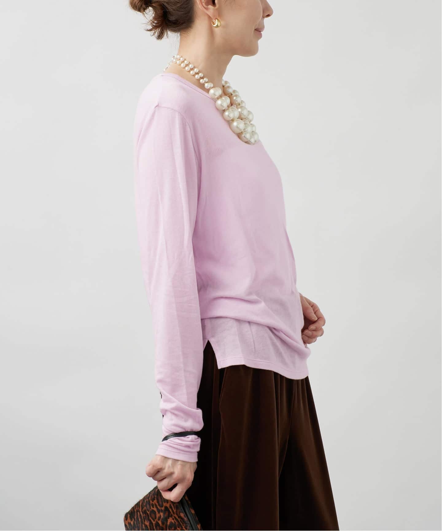 ✩.*˚素敵ピンクシルク混カットソーブラウス トップス 予約》シルク混シアーロングスリーブ（Tシャツ／カットソー）｜VERMEIL
