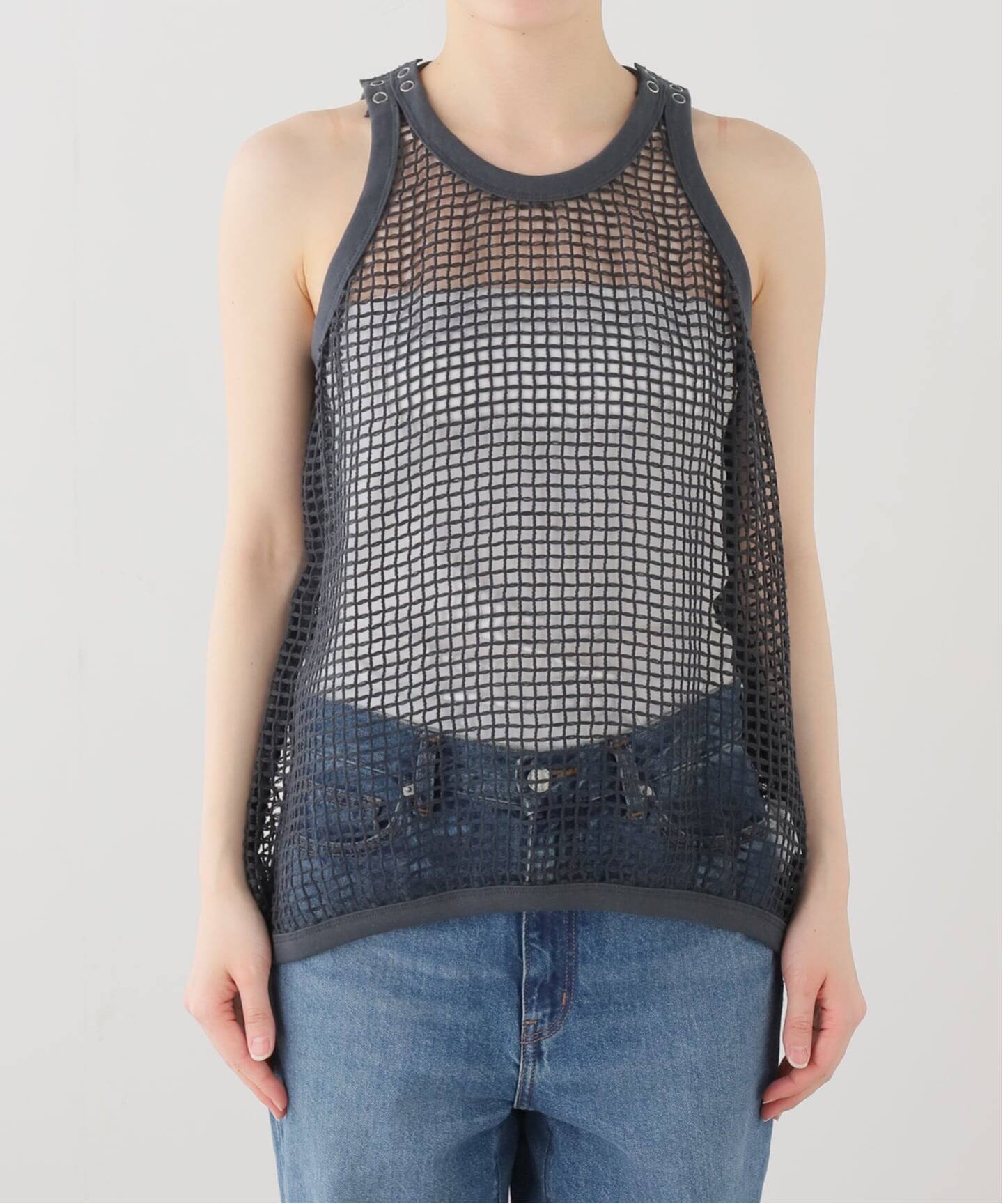 JANE SMITH　 MESH UP DOWN TANK TOP COTTON VELOUR UP AND DOWN TANK TOP