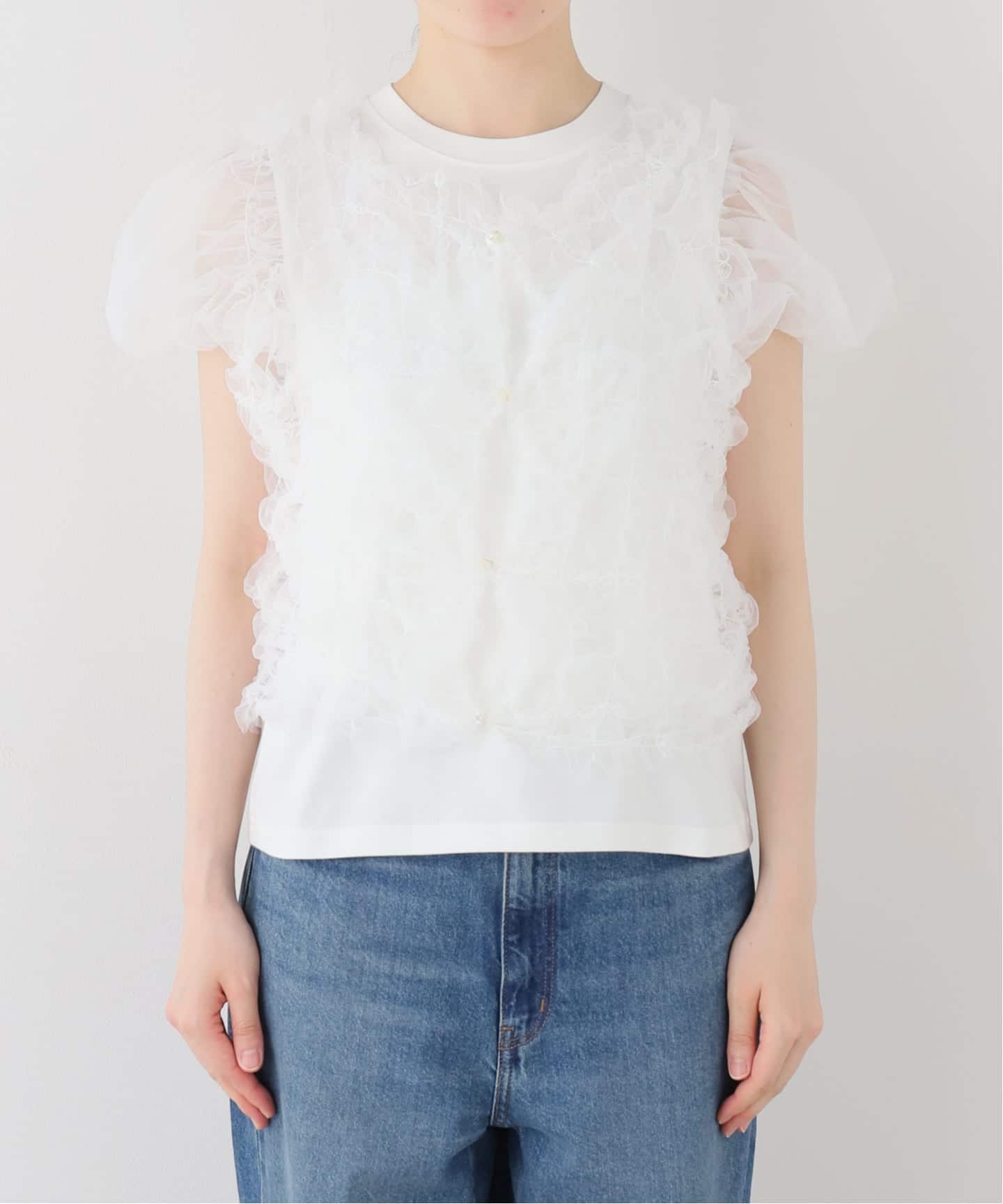 TULLE VEST LAYERED TOPS ホワイト サイズ1 CLANE TULLE VEST LAYERED TOPS（シャツ／ブラウス）｜BOICE FROM