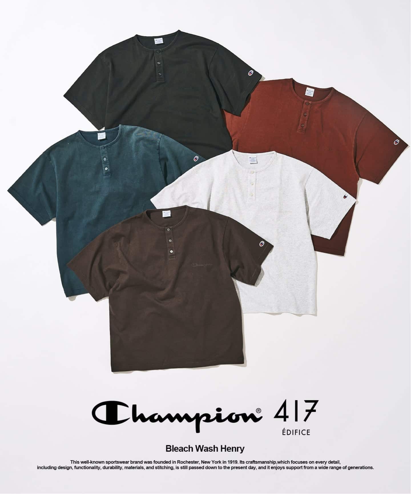 CHAMPION / チャンピオン 417別注 Bleach Wash ヘンリー（Tシャツ