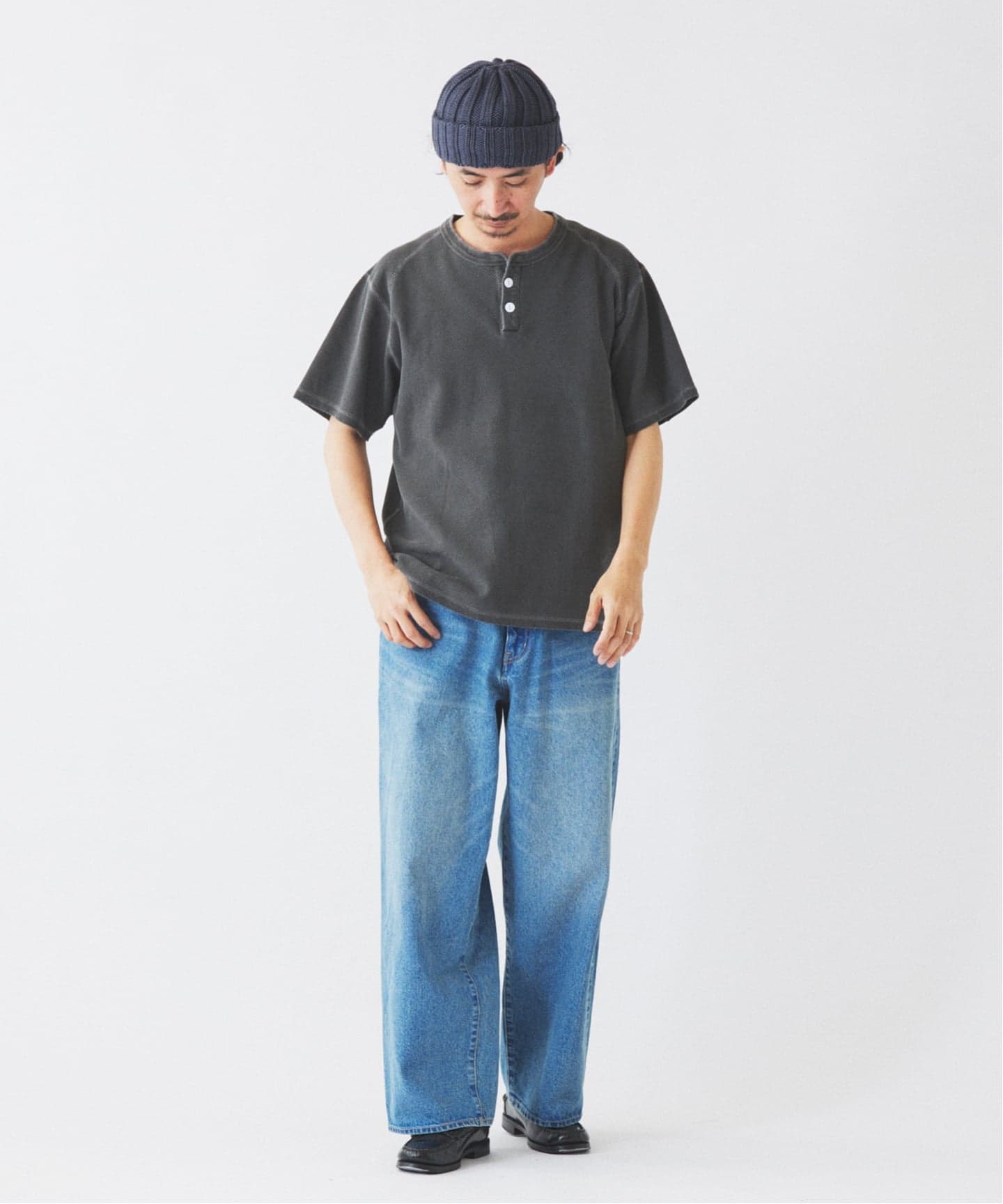 製品染め ワッフル調 ピケ ヘンリーネックTシャツ（Tシャツ