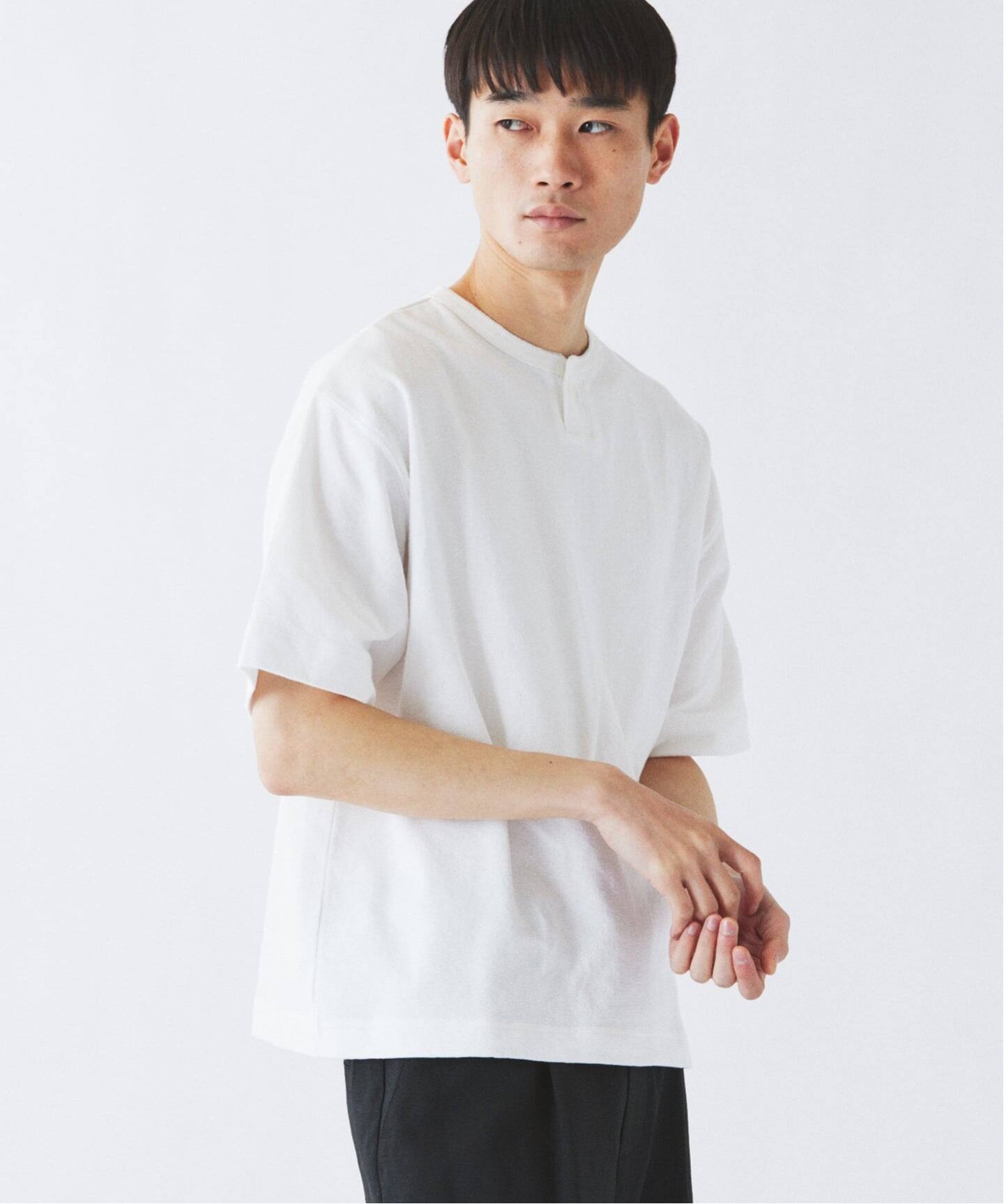 ブロック インレイ 1ボタン ヘンリーネック Tシャツ（Tシャツ