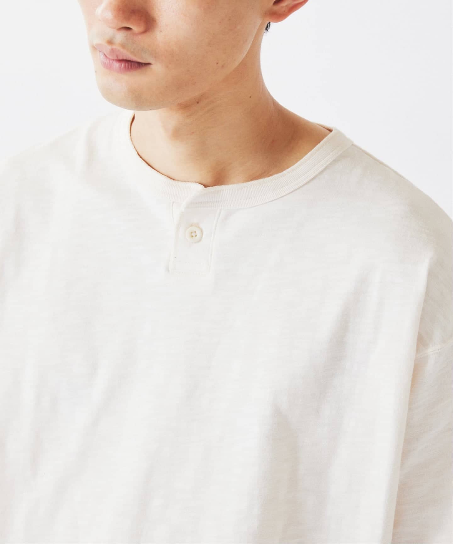 スラブ天竺 1ボタン ヘンリーネック Tシャツ（Tシャツ／カットソー