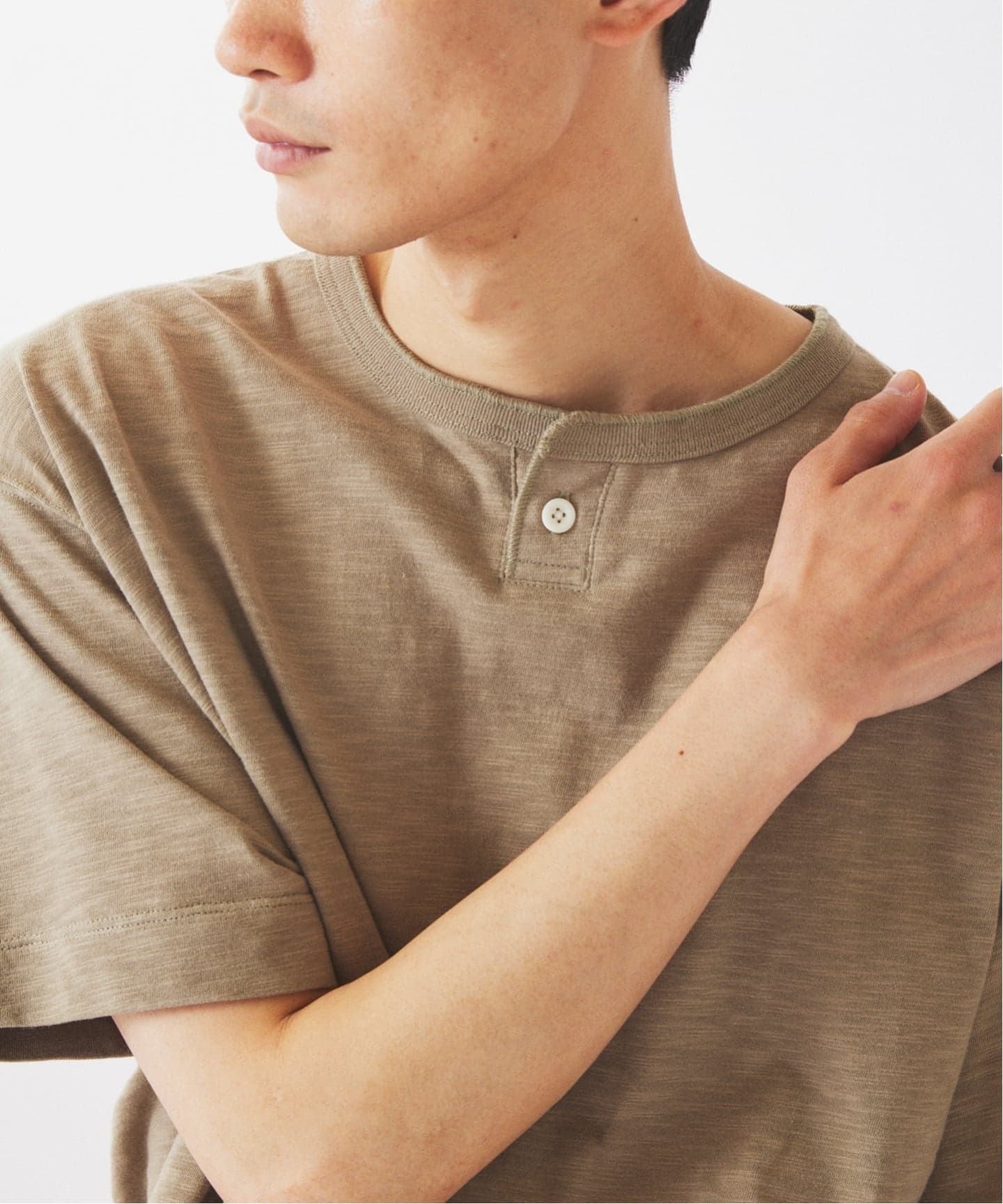スラブ天竺 1ボタン ヘンリーネック Tシャツ（Tシャツ／カットソー