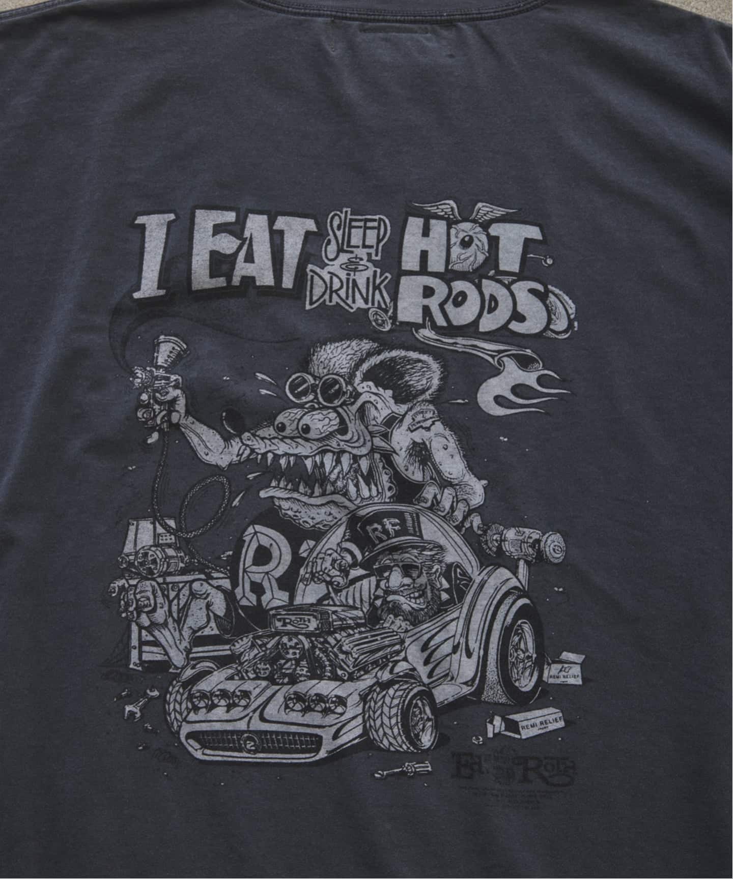 予約》REMI RELIEF 別注 ”RAT FINK” ヴィンテージ加工 ワイドTシャツ