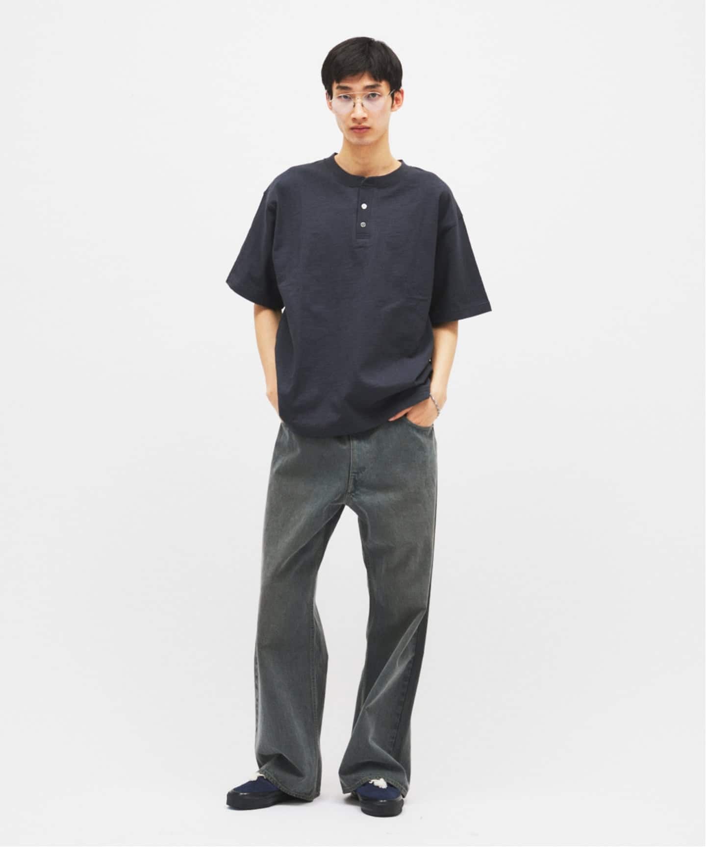 スラブ ヘンリー ネック 半袖 Tシャツ（Tシャツ／カットソー