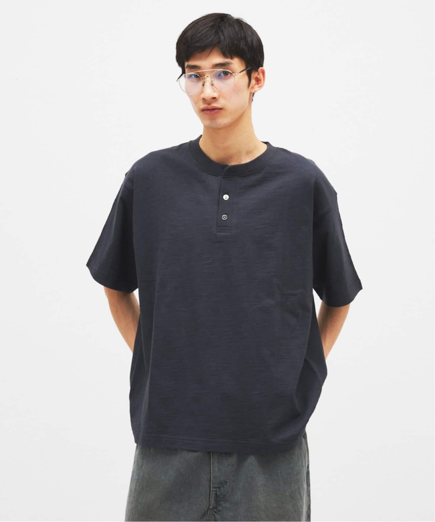 スラブ ヘンリー ネック 半袖 Tシャツ（Tシャツ／カットソー