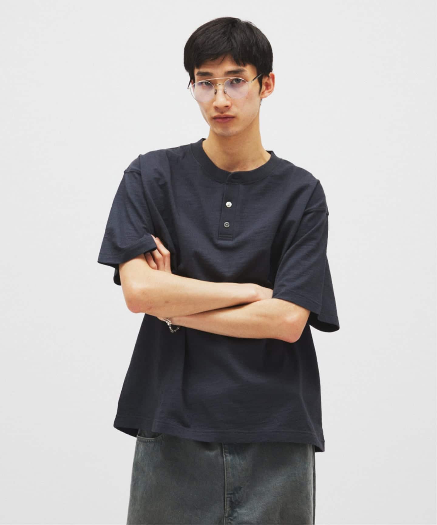 スラブ ヘンリー ネック 半袖 Tシャツ（Tシャツ／カットソー