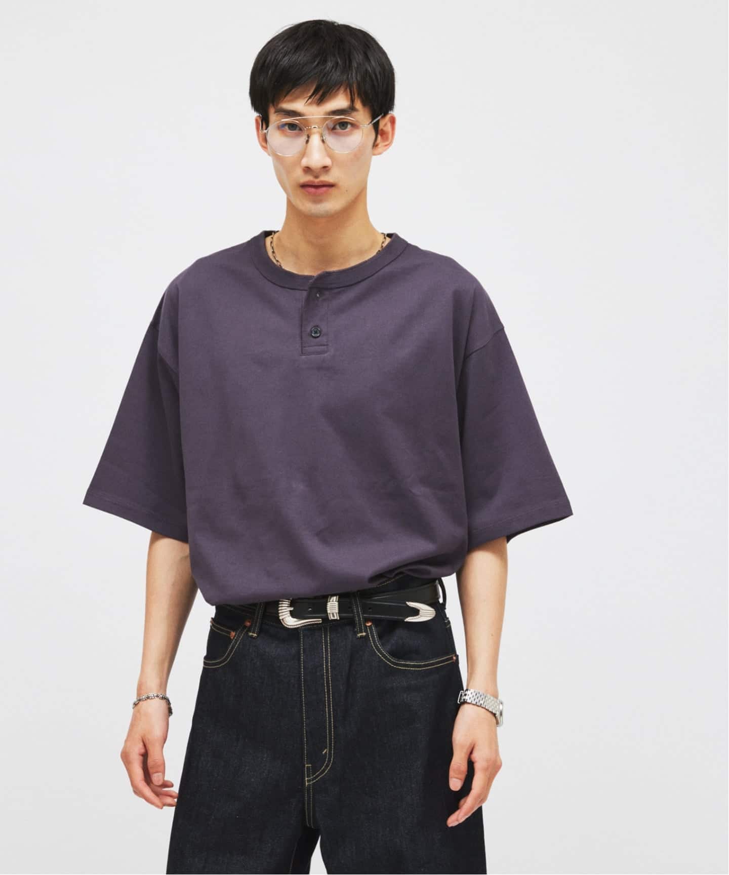 シルケット 2ボタン ヘンリネック Tシャツ（Tシャツ／カットソー