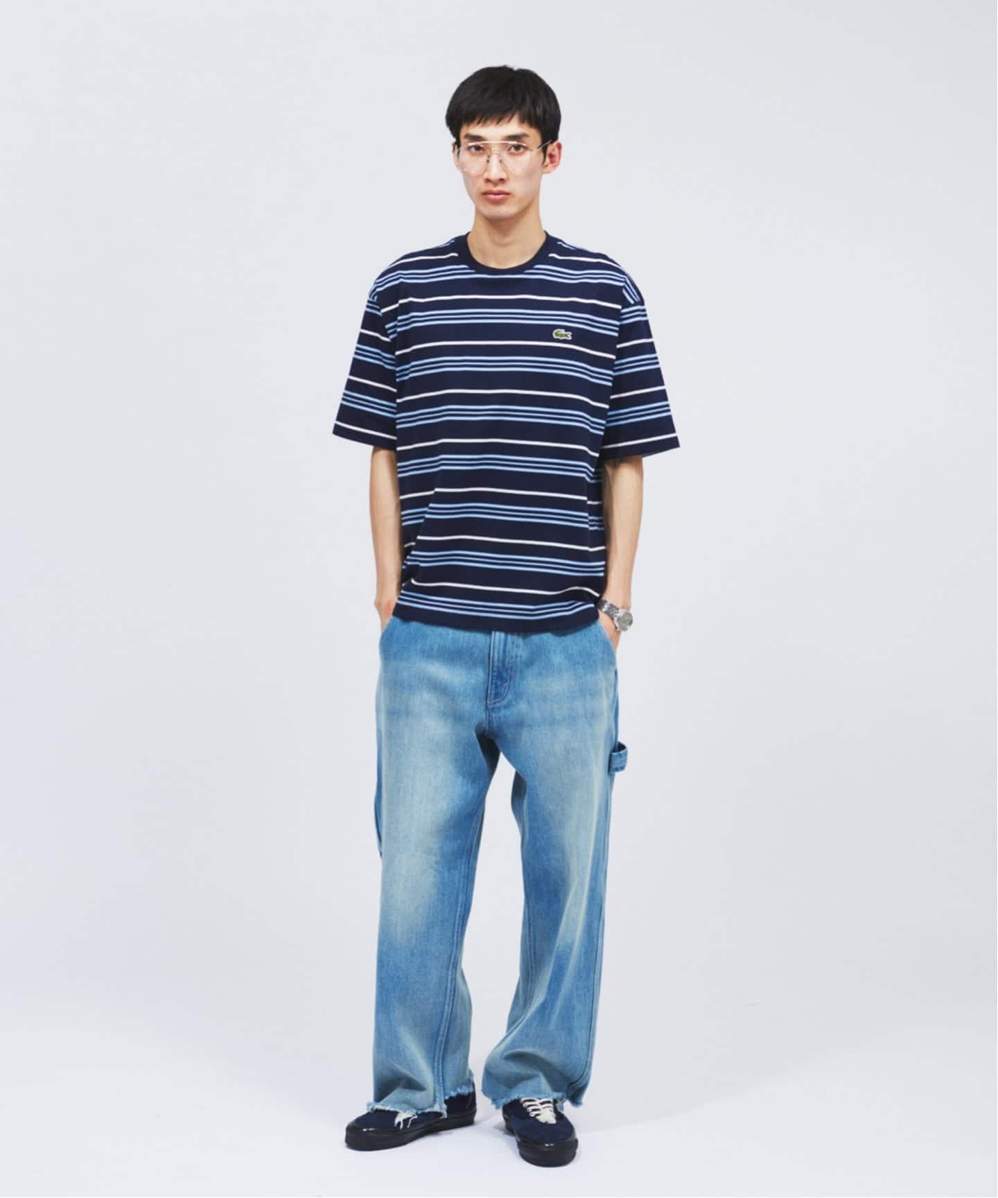 LACOSTE / ラコステ 別注 マルチ ストライプ クルーネック Tシャツ（T