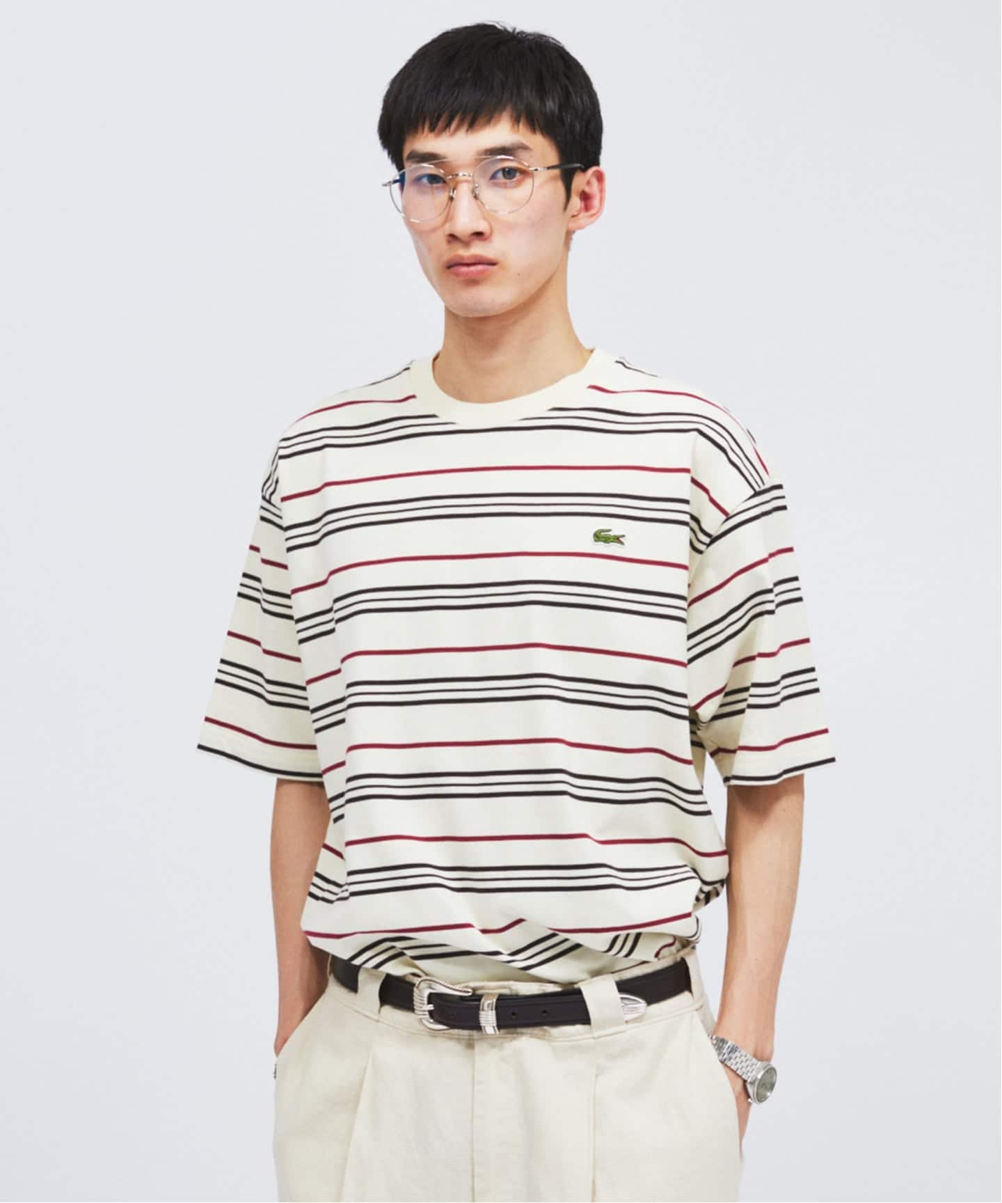 LACOSTE / ラコステ 別注 マルチ ストライプ クルーネック Tシャツ（T