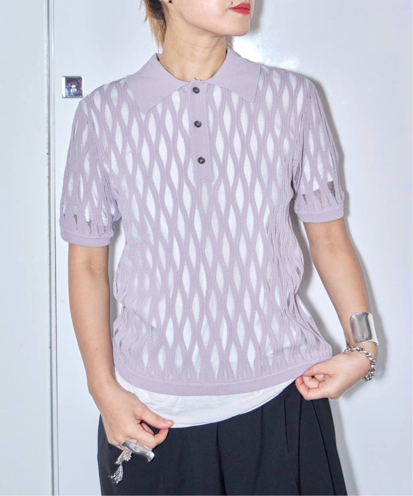 TAAKK WAVEFORM MESH POLO KNIT TA26SS-KN065：ニット（ニット