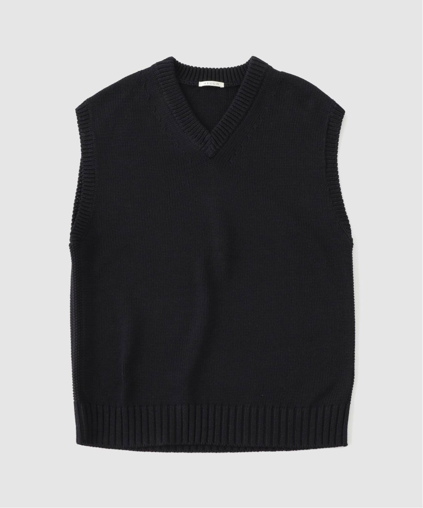 トップス HEUGN LOW GAUGE KNIT VEST BLACK size2 HEUGN/ユーゲン】 KNIT MD VEST Black（ニット／セーター）｜L'ECHOPPE