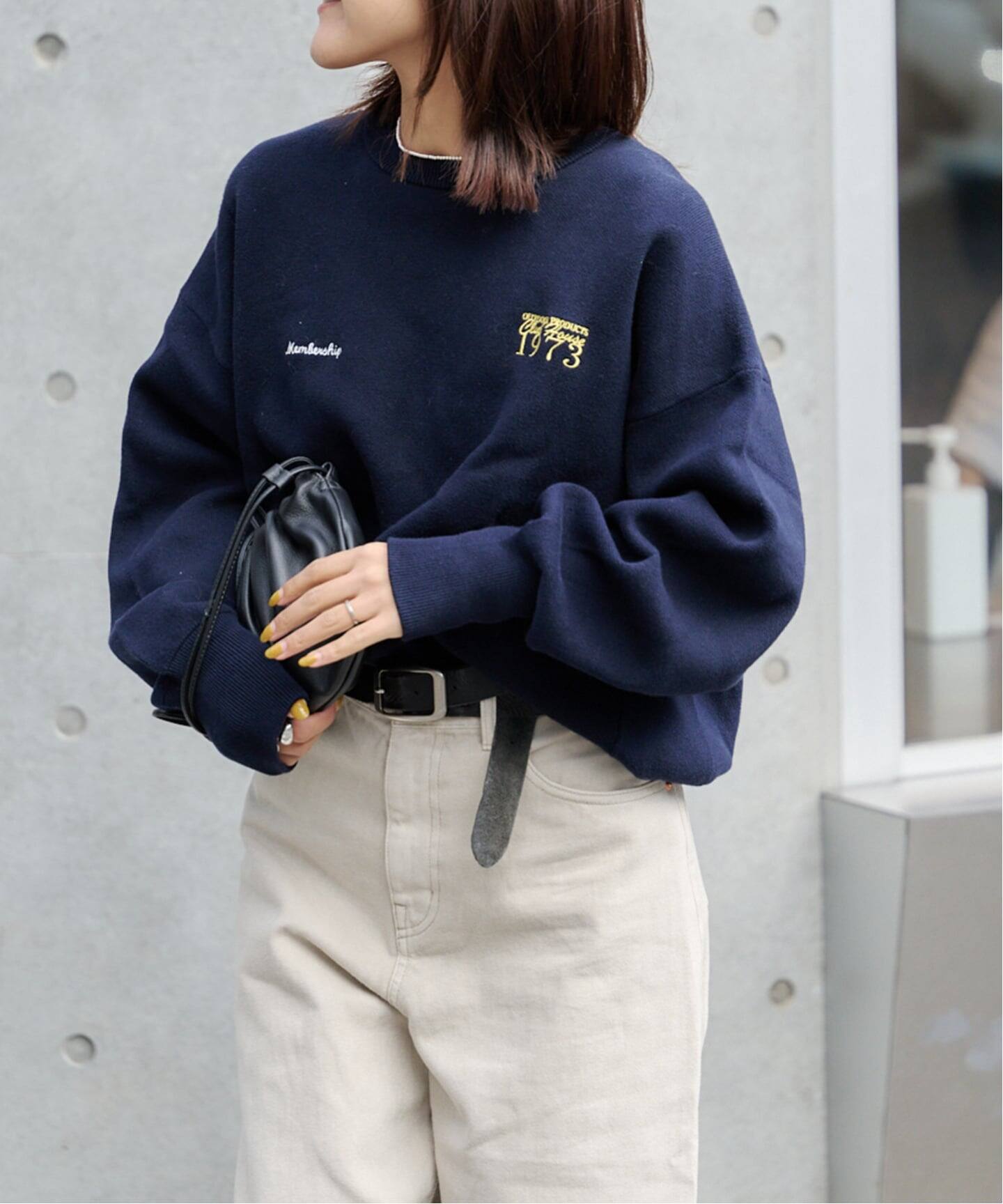 追加2 ロゴ刺繍スウェットライククルーネックニットプルオーバー