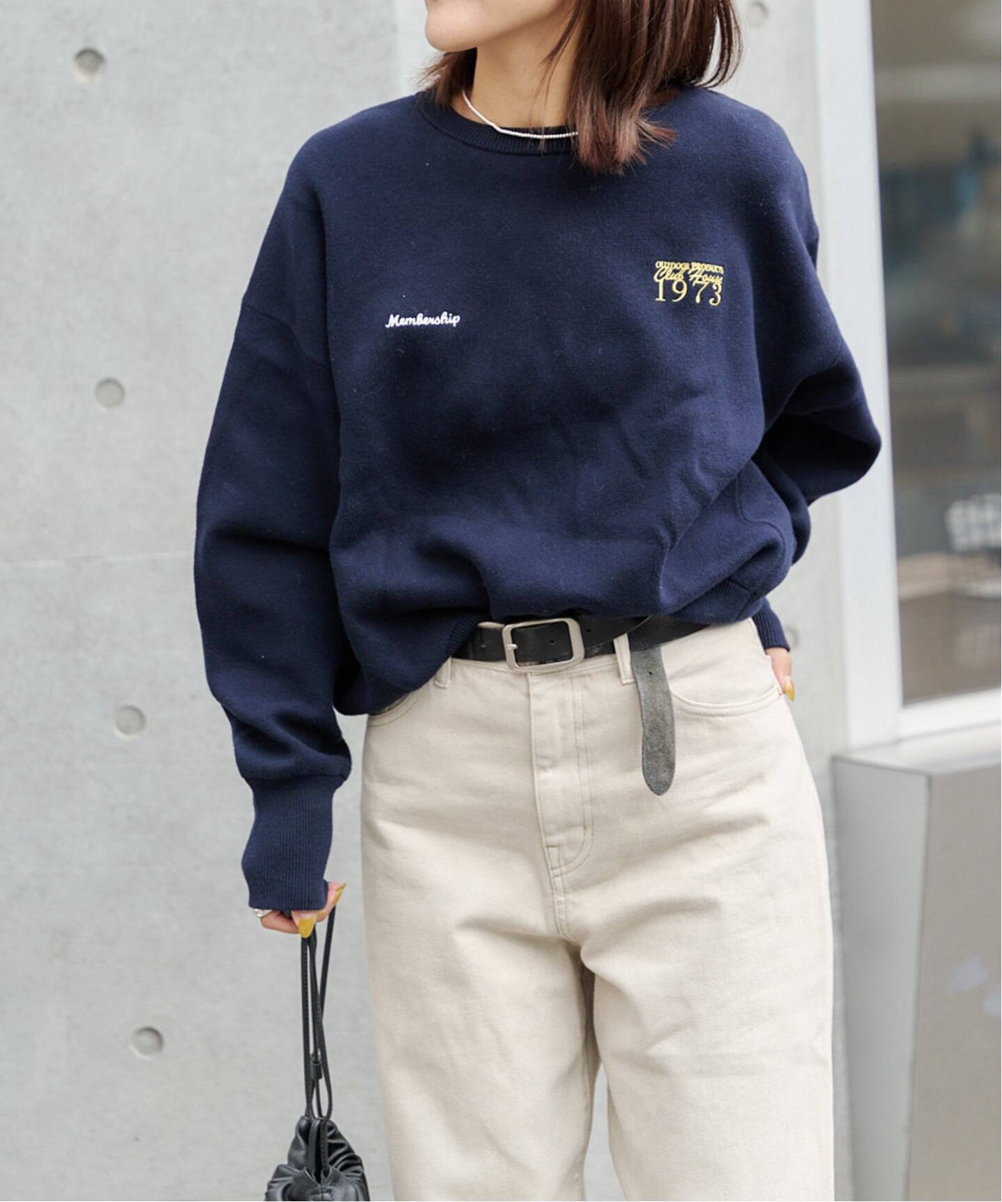 追加2 ロゴ刺繍スウェットライククルーネックニットプルオーバー