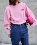 追加2 ロゴ刺繍スウェットライククルーネックニットプルオーバー