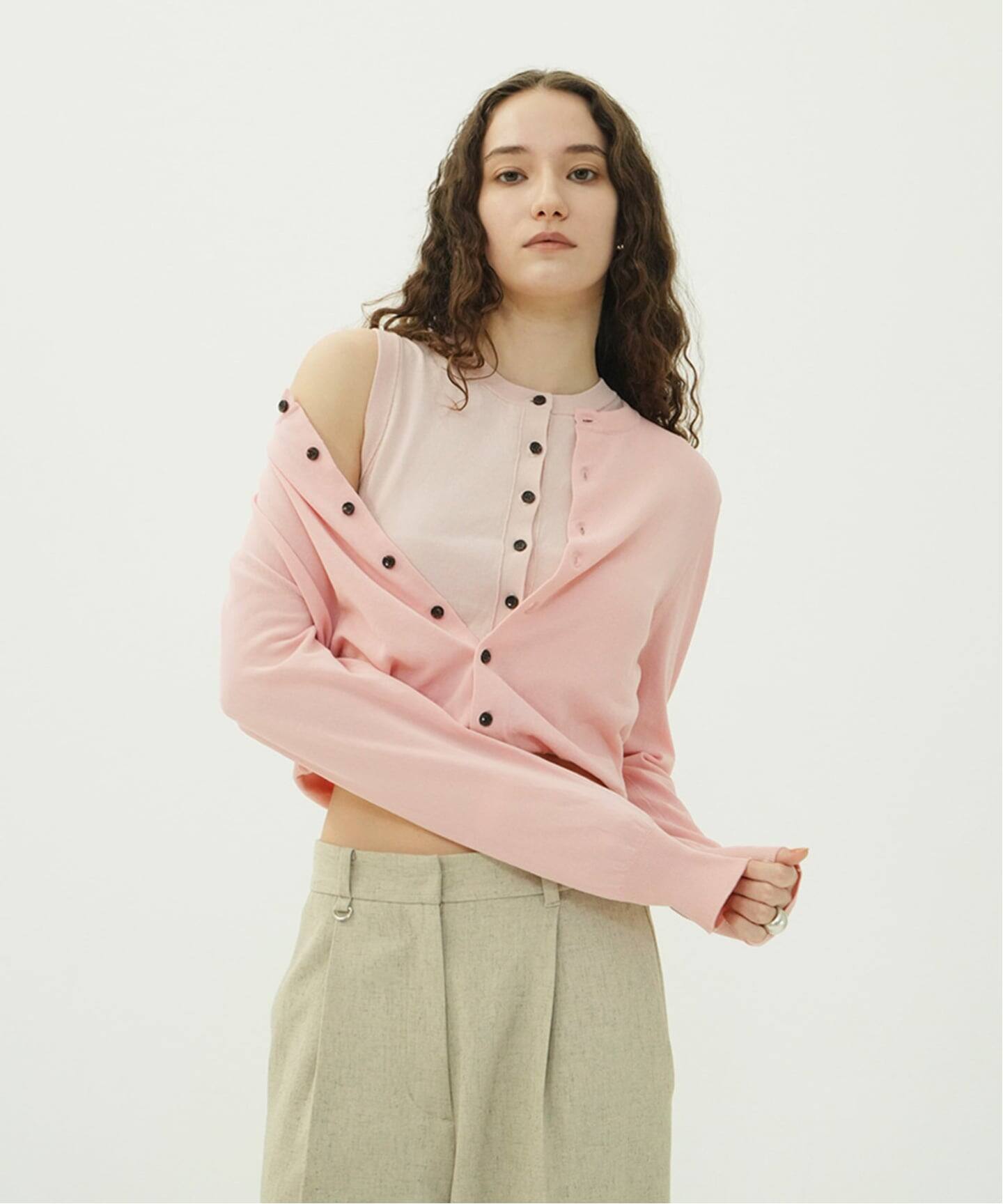 正規品　CLANE W LAYERED KNIT CARDIGAN ピンク　2 CLANE - レイヤーニットカーディガン - W LAYERED KNIT CARDIGAN (PINK