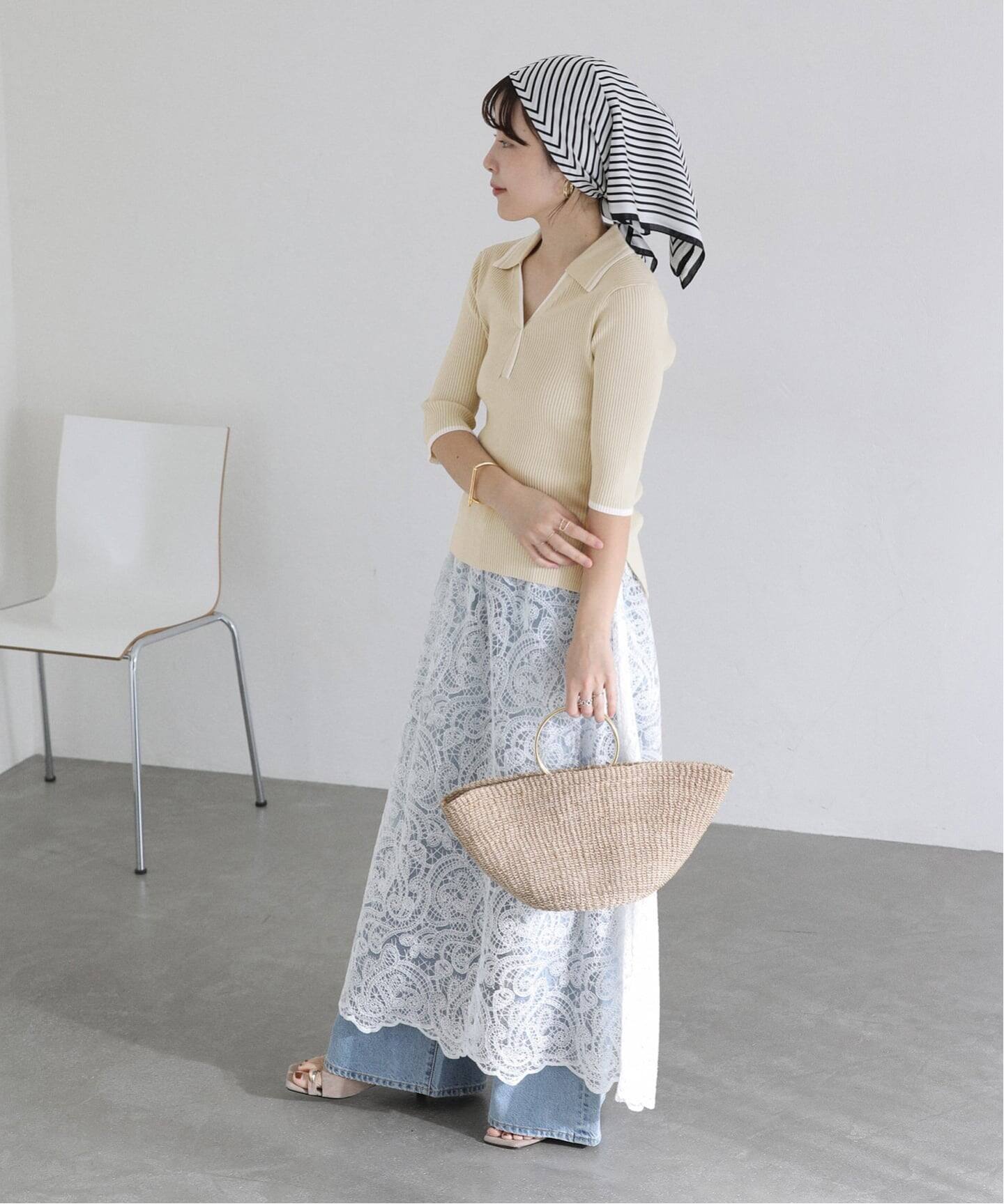 【ホワイト】オフタートルバイカラーニット <LADIES LINE> (LADIES) オフタートルネックケーブル編みニットプルオーバー