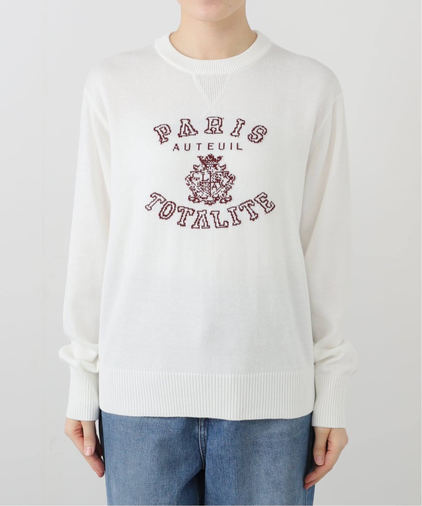 【ホワイト（10）】インターシャロゴ入り長袖ニット 洗える】インターシャロゴニット（ニット／セーター）｜La Totalite